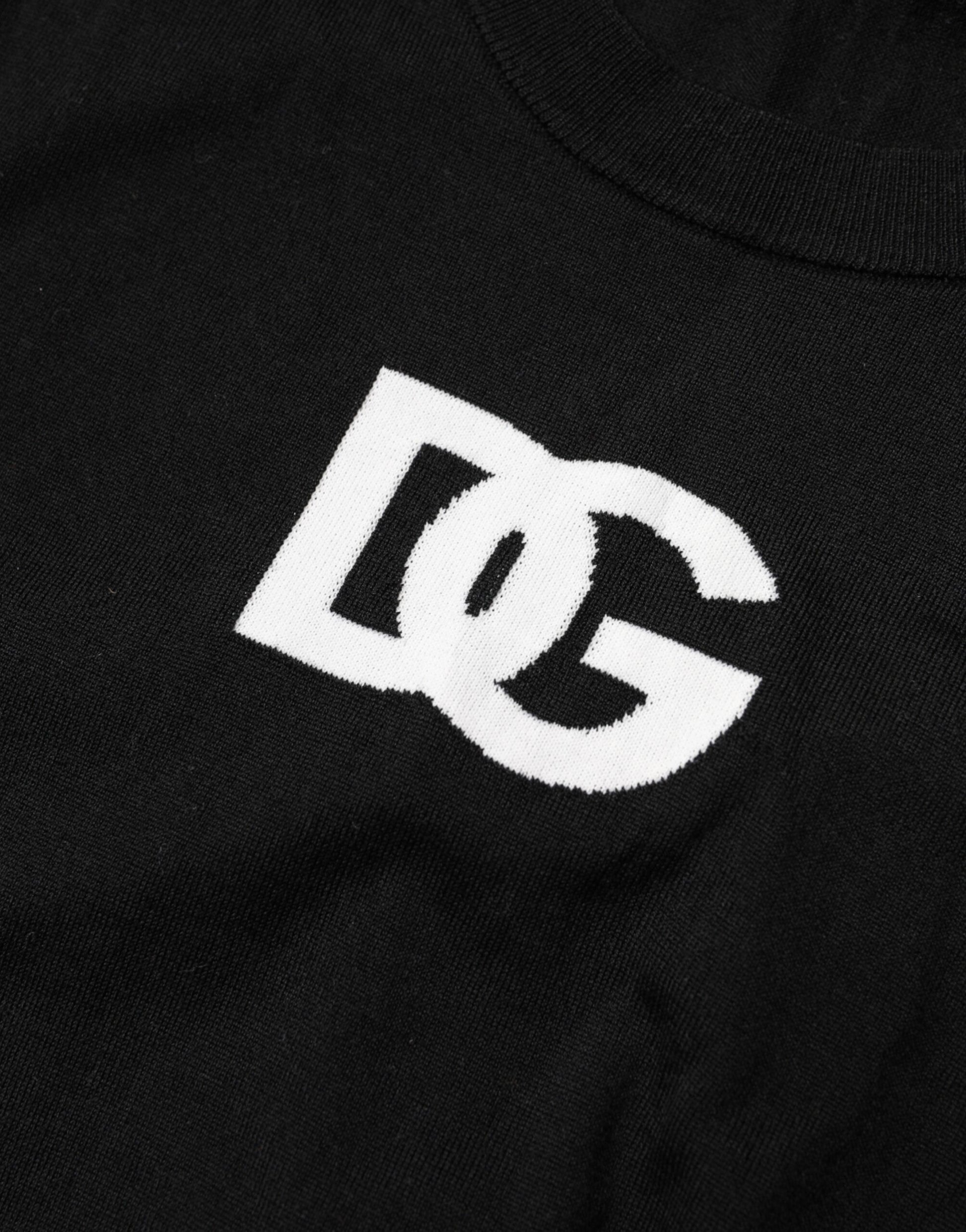 Dolce & Gabbana Black Wool DG Crew Neck Men Pullover Sweater | Regal Royce