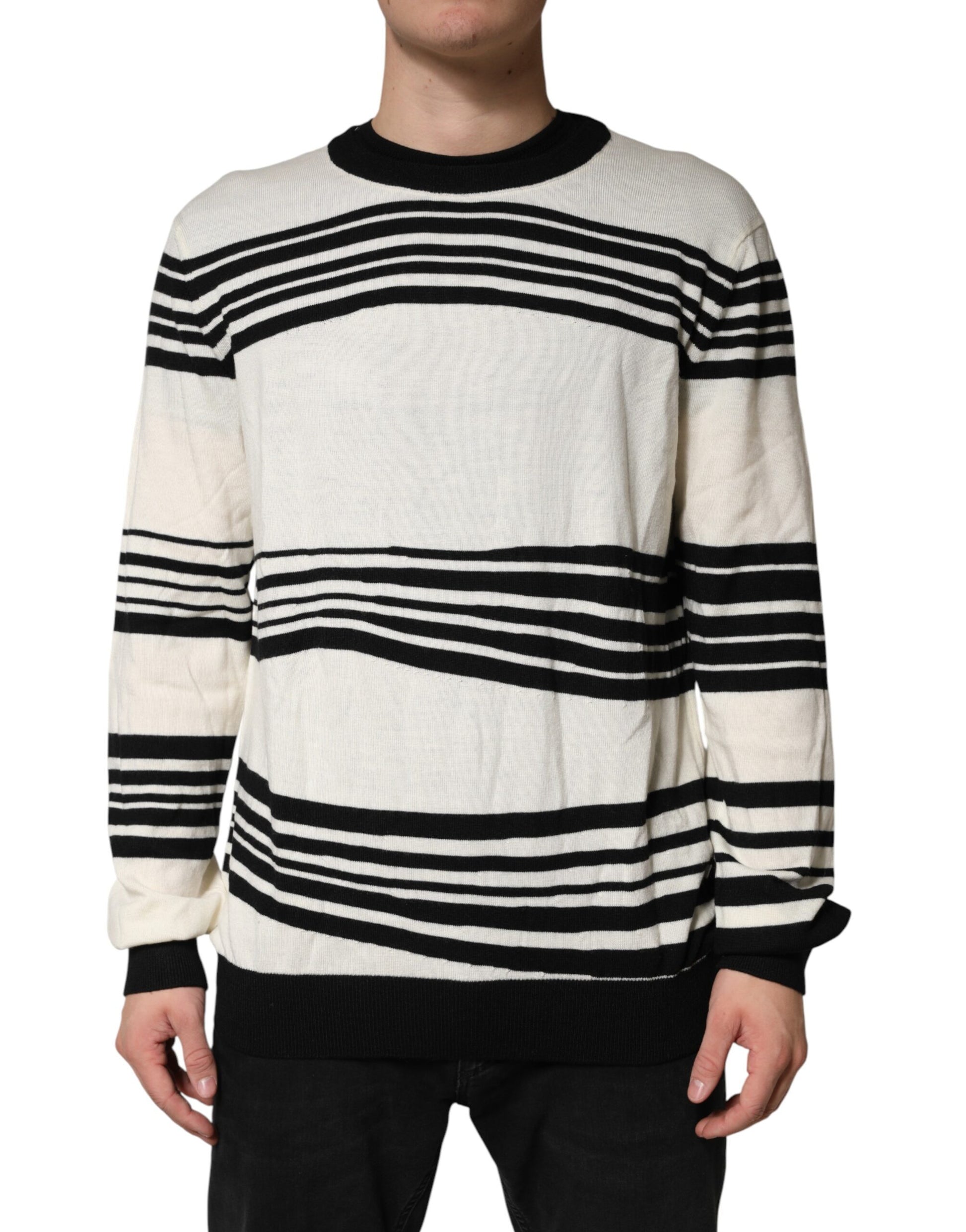 Dolce & Gabbana Black White Stripe CrewNeck Pullover Sweater | Regal Royce