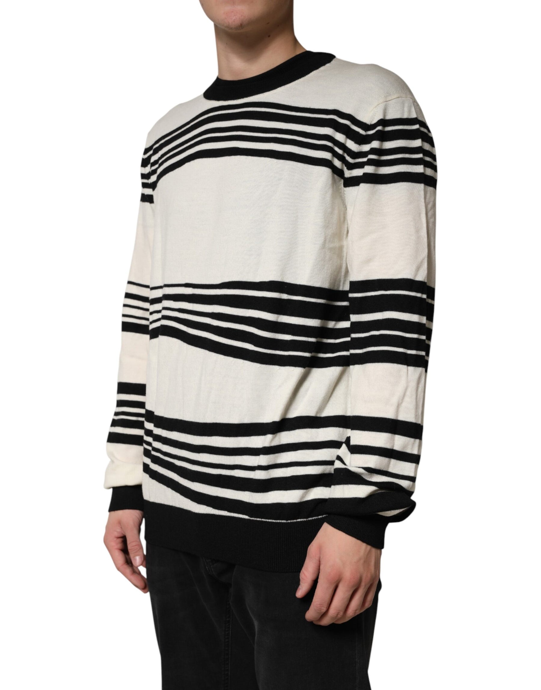 Dolce & Gabbana Black White Stripe CrewNeck Pullover Sweater | Regal Royce