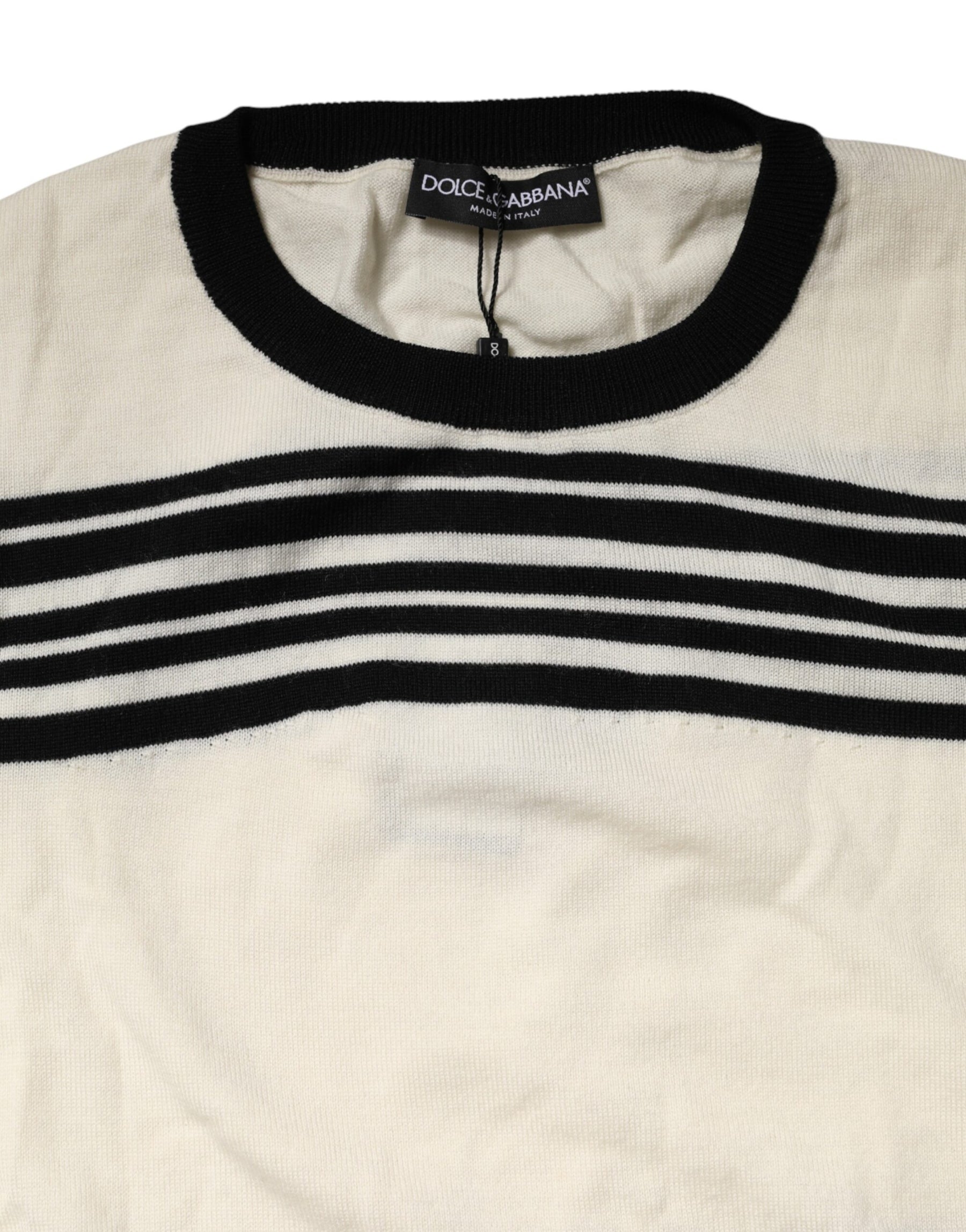 Dolce & Gabbana Black White Stripe CrewNeck Pullover Sweater | Regal Royce