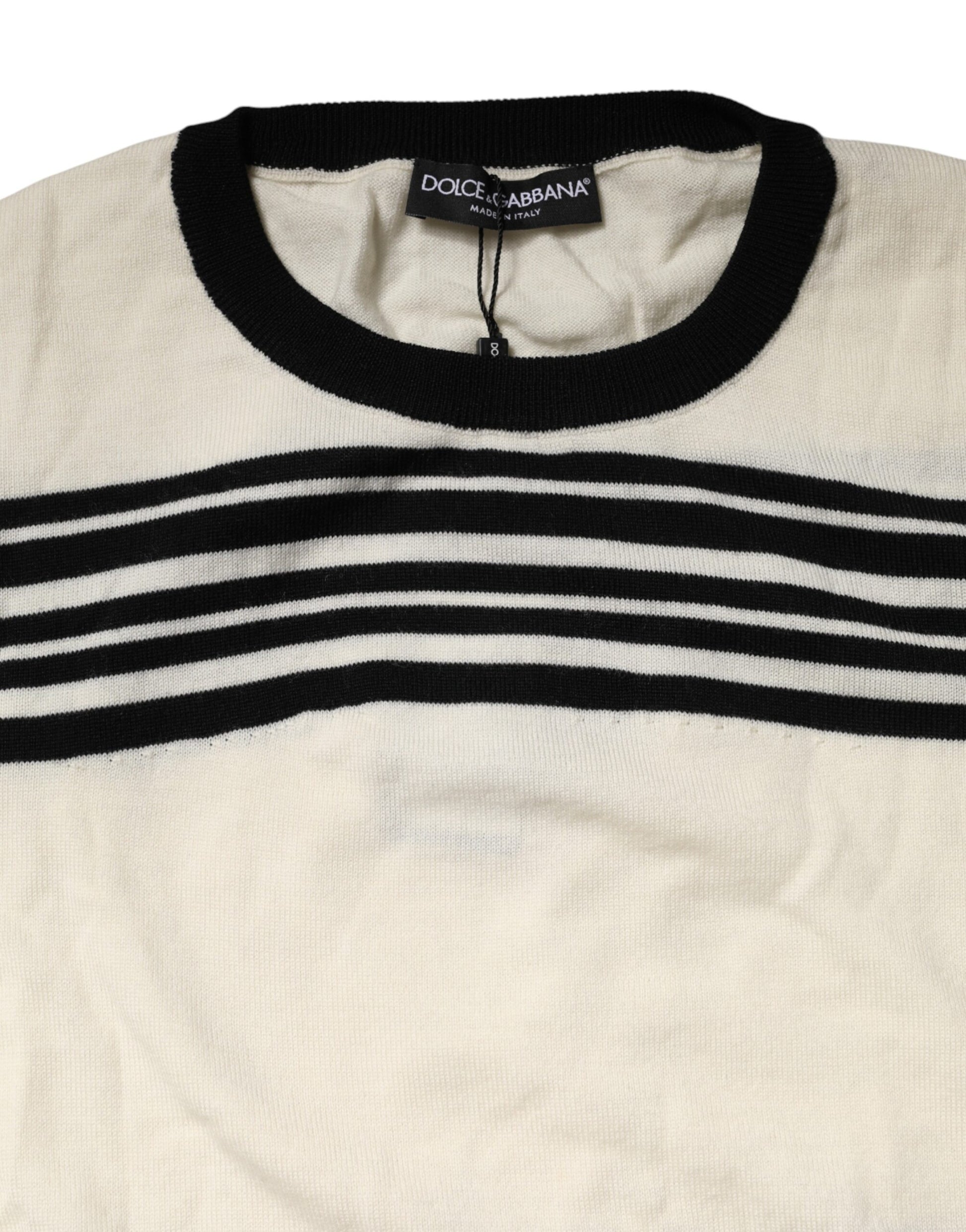 Dolce & Gabbana Black White Stripe CrewNeck Pullover Sweater | Regal Royce