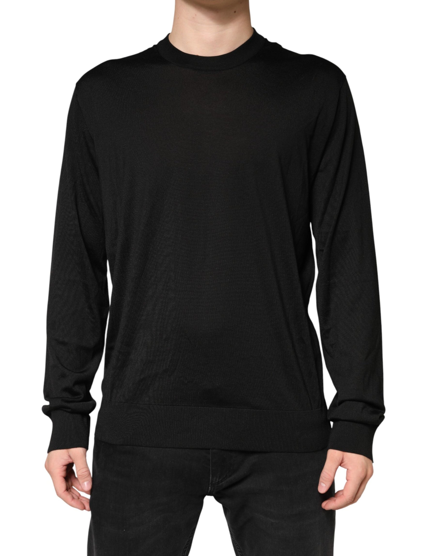 Dolce & Gabbana Black Silk Men Crew Neck Pullover Sweater | Regal Royce