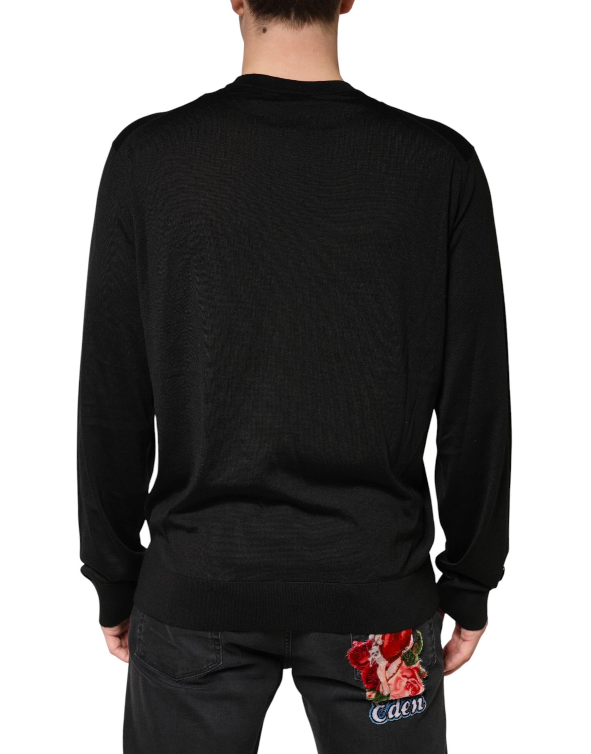 Dolce & Gabbana Black Silk Men Crew Neck Pullover Sweater | Regal Royce