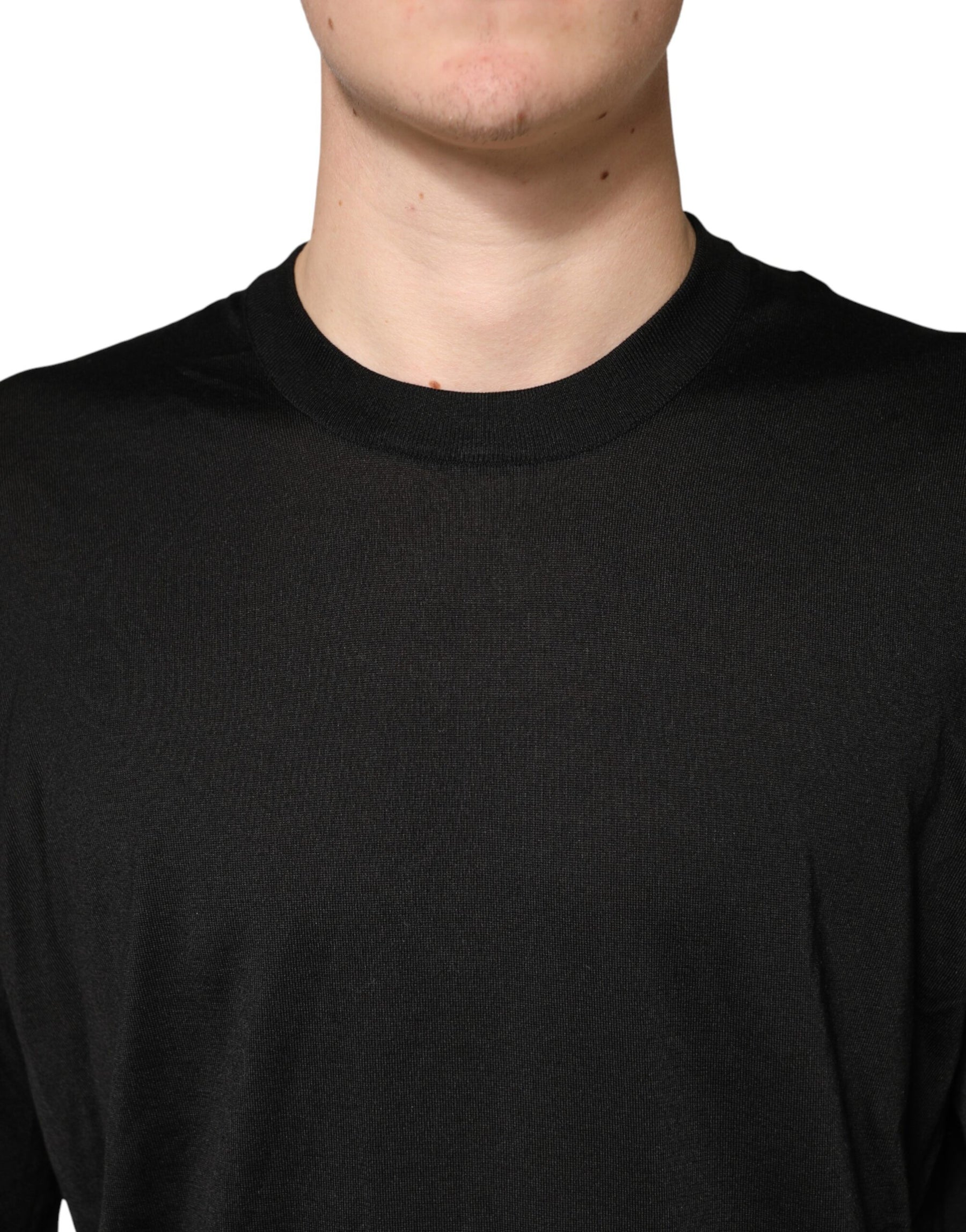 Dolce & Gabbana Black Silk Men Crew Neck Pullover Sweater | Regal Royce