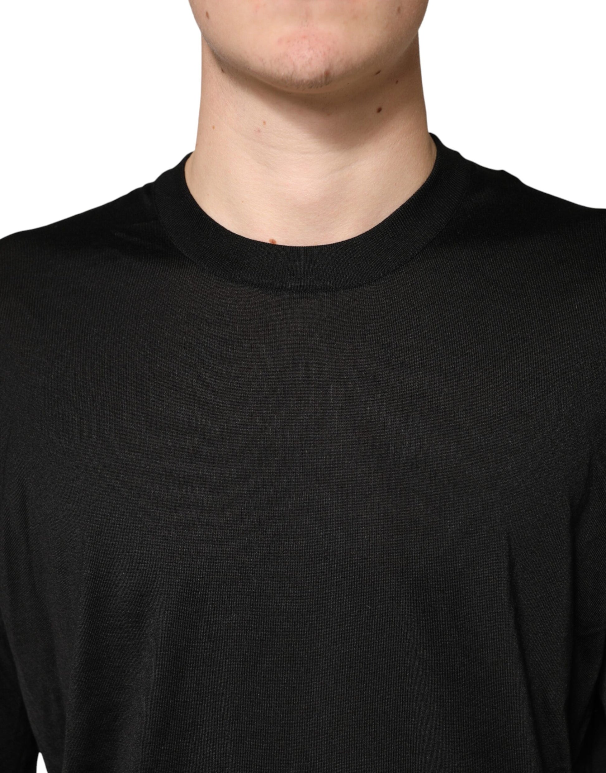 Dolce & Gabbana Black Silk Men Crew Neck Pullover Sweater | Regal Royce