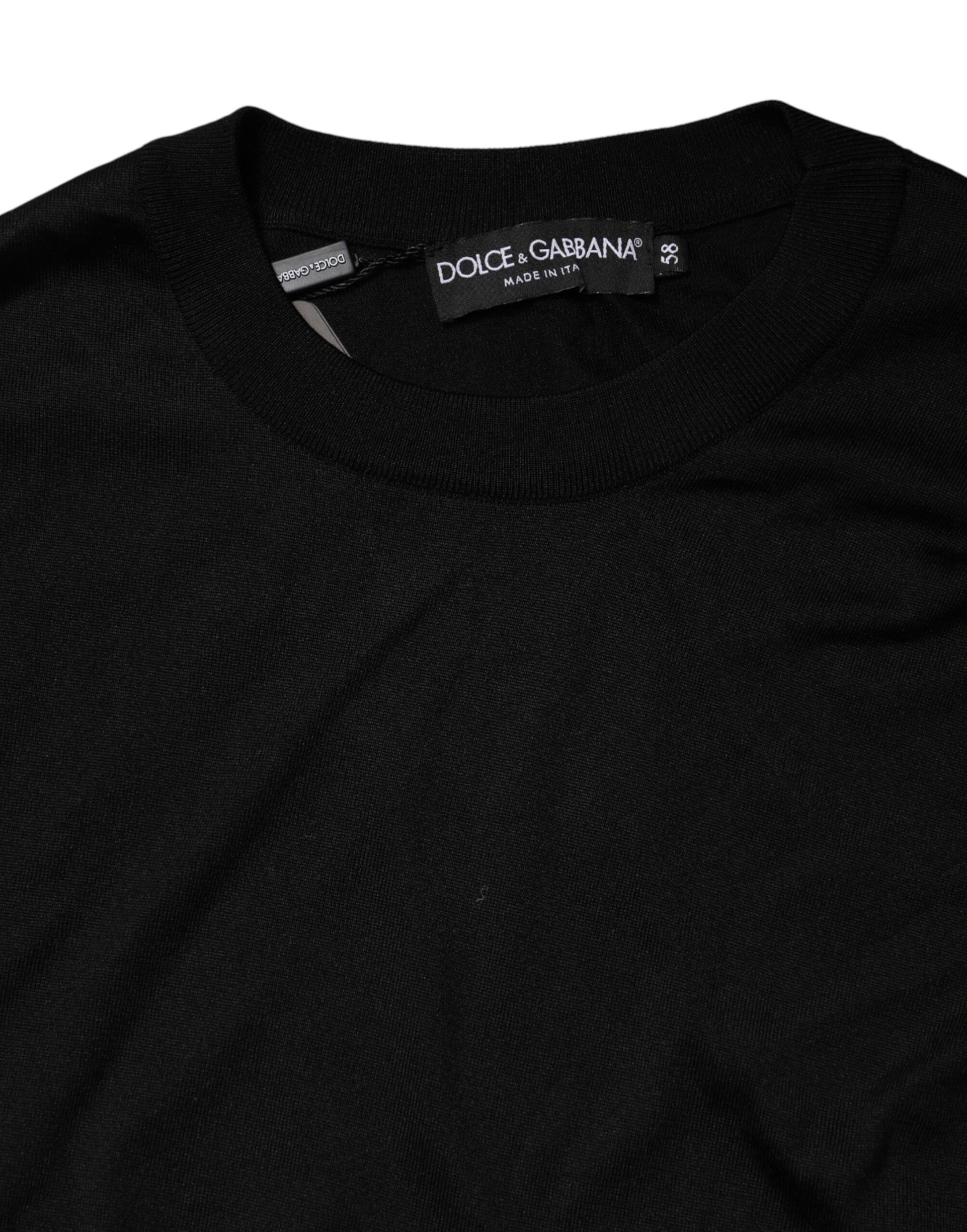 Dolce & Gabbana Black Silk Men Crew Neck Pullover Sweater | Regal Royce