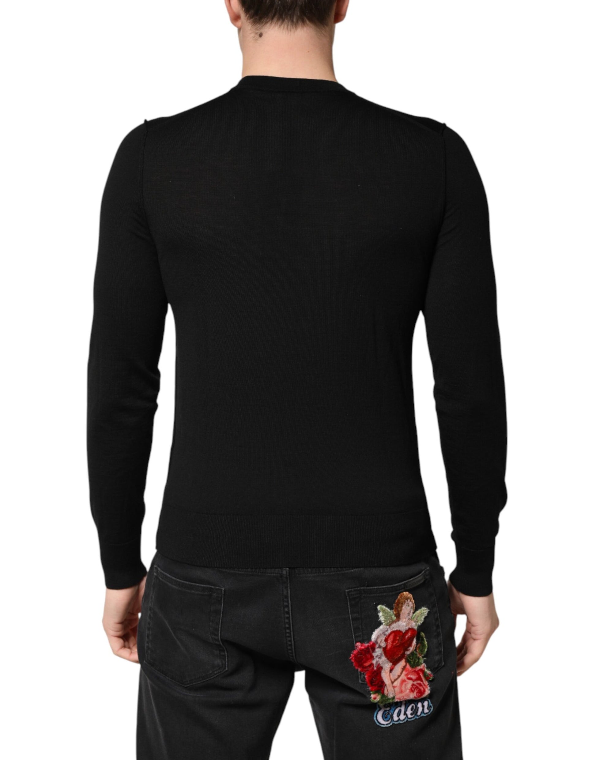 Dolce & Gabbana Black Crest Wool Crew Neck Pullover  Sweater | Regal Royce