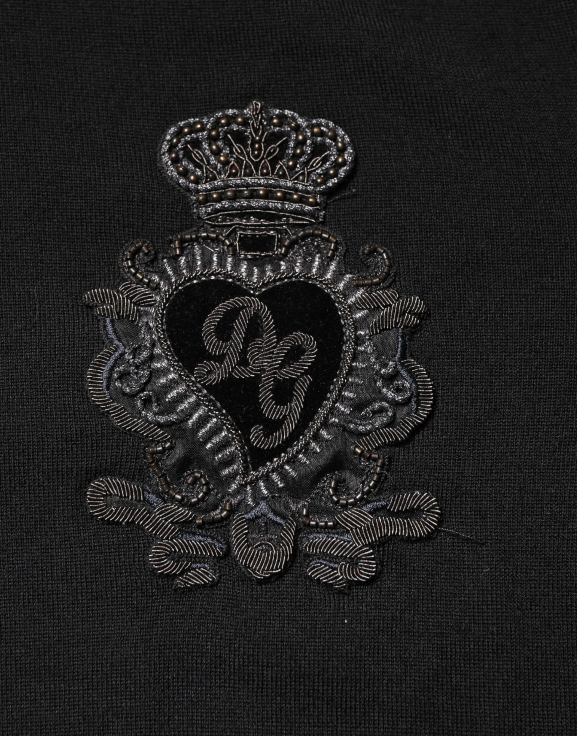 Dolce & Gabbana Black Crest Wool Crew Neck Pullover  Sweater | Regal Royce