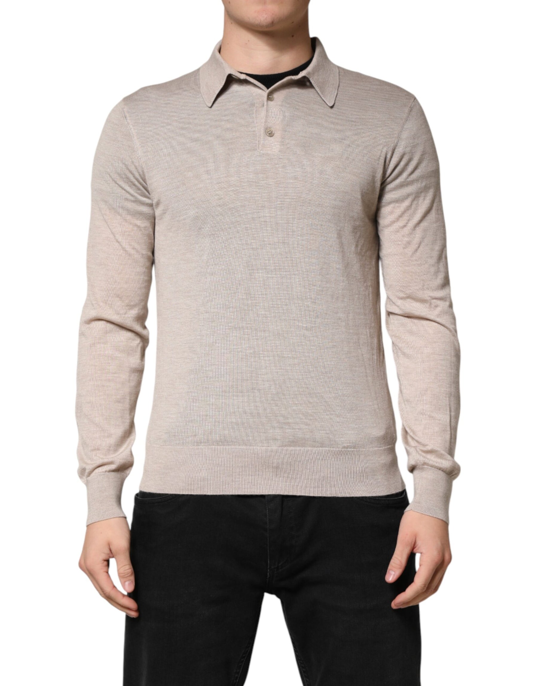 Dolce & Gabbana Beige Cashmere Collared PoloPullover  Sweater | Regal Royce