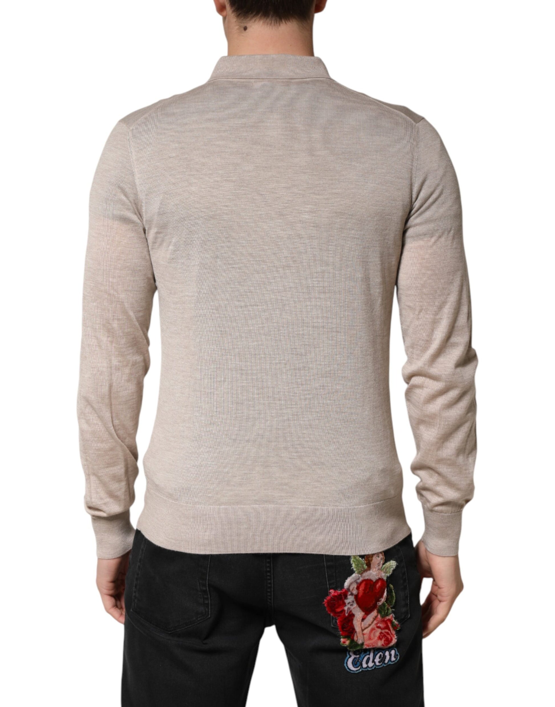 Dolce & Gabbana Beige Cashmere Collared PoloPullover  Sweater | Regal Royce