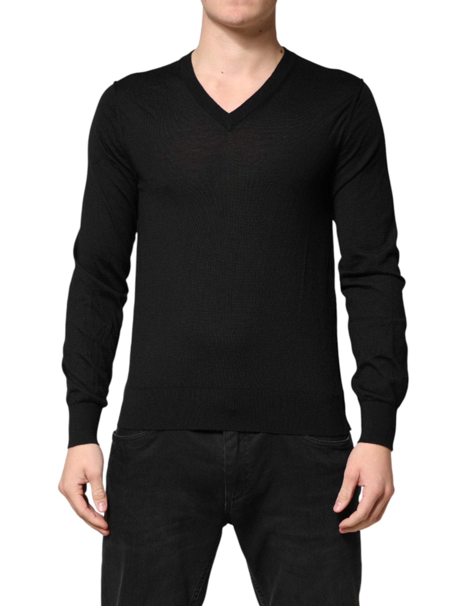 Dolce & Gabbana Black Cashmere V-Neck Men Pullover Sweater | Regal Royce