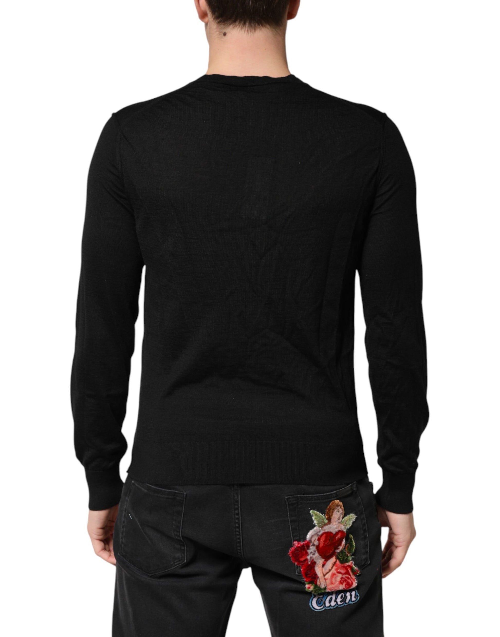 Dolce & Gabbana Black Cashmere V-Neck Men Pullover Sweater | Regal Royce