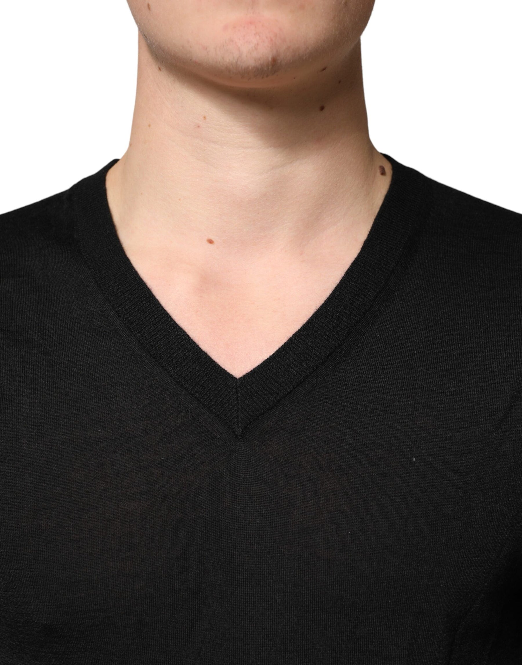 Dolce & Gabbana Black Cashmere V-Neck Men Pullover Sweater | Regal Royce