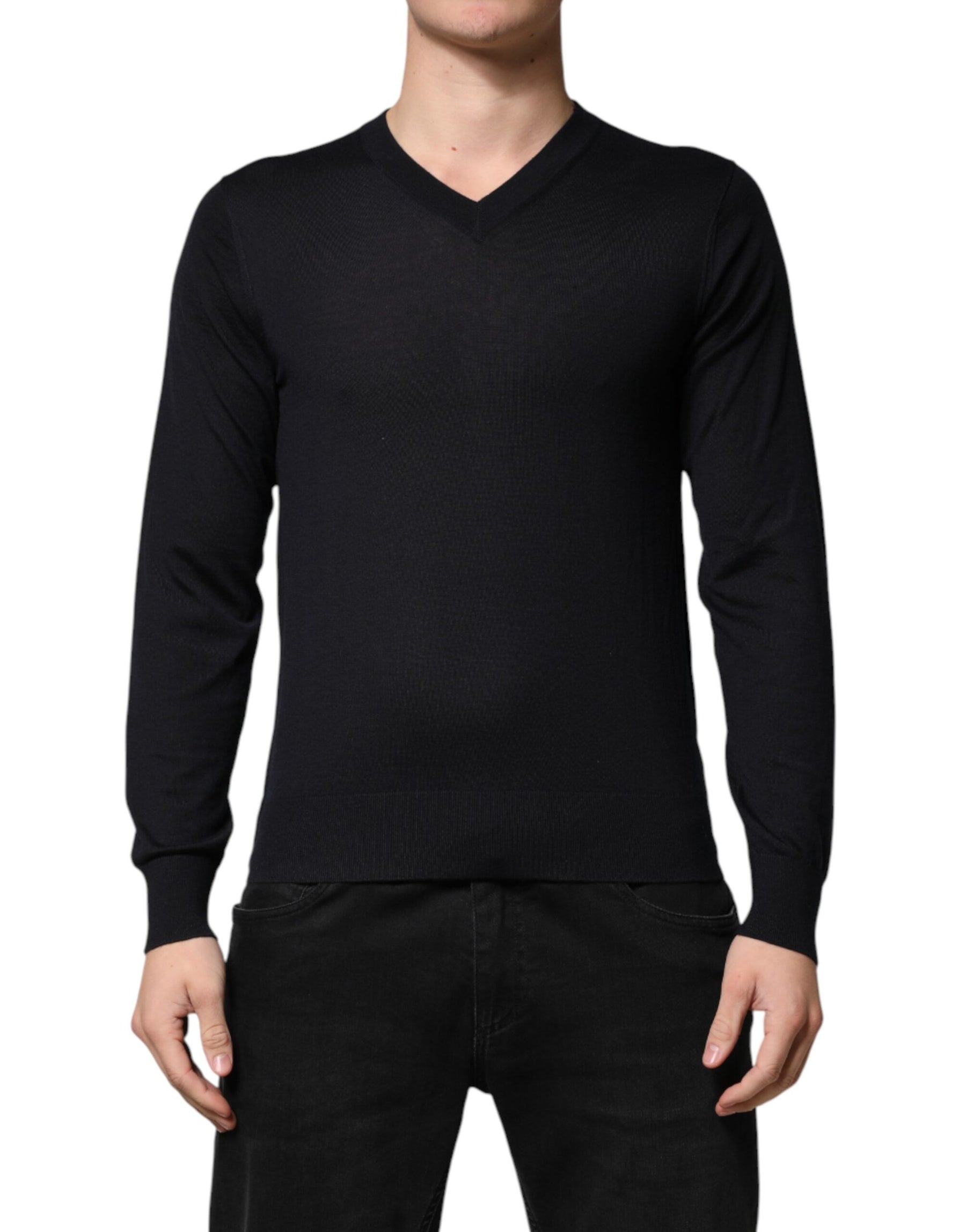 Dolce & Gabbana Black Cashmere V-Neck Men Pullover Sweater | Regal Royce