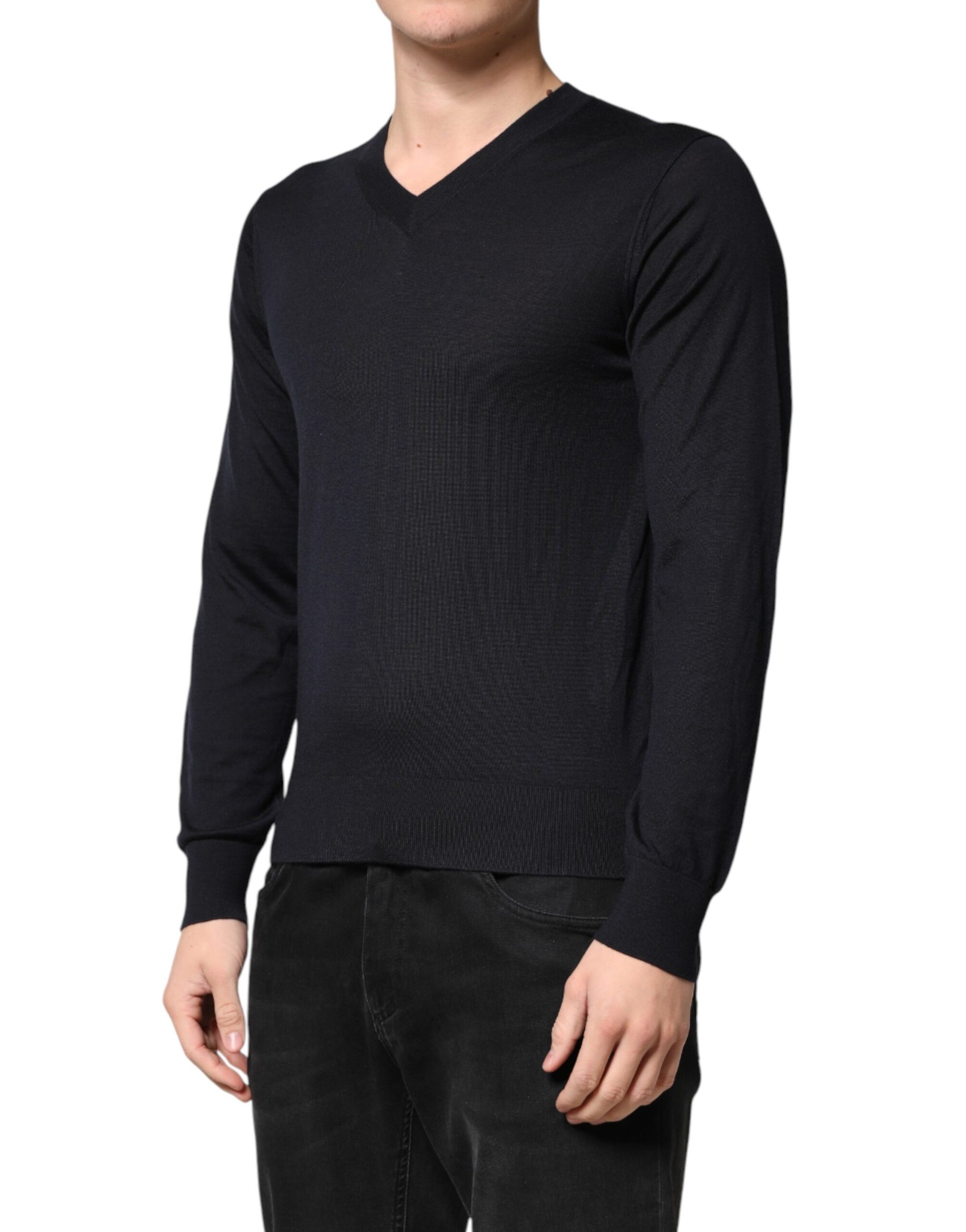 Dolce & Gabbana Black Cashmere V-Neck Men Pullover Sweater | Regal Royce