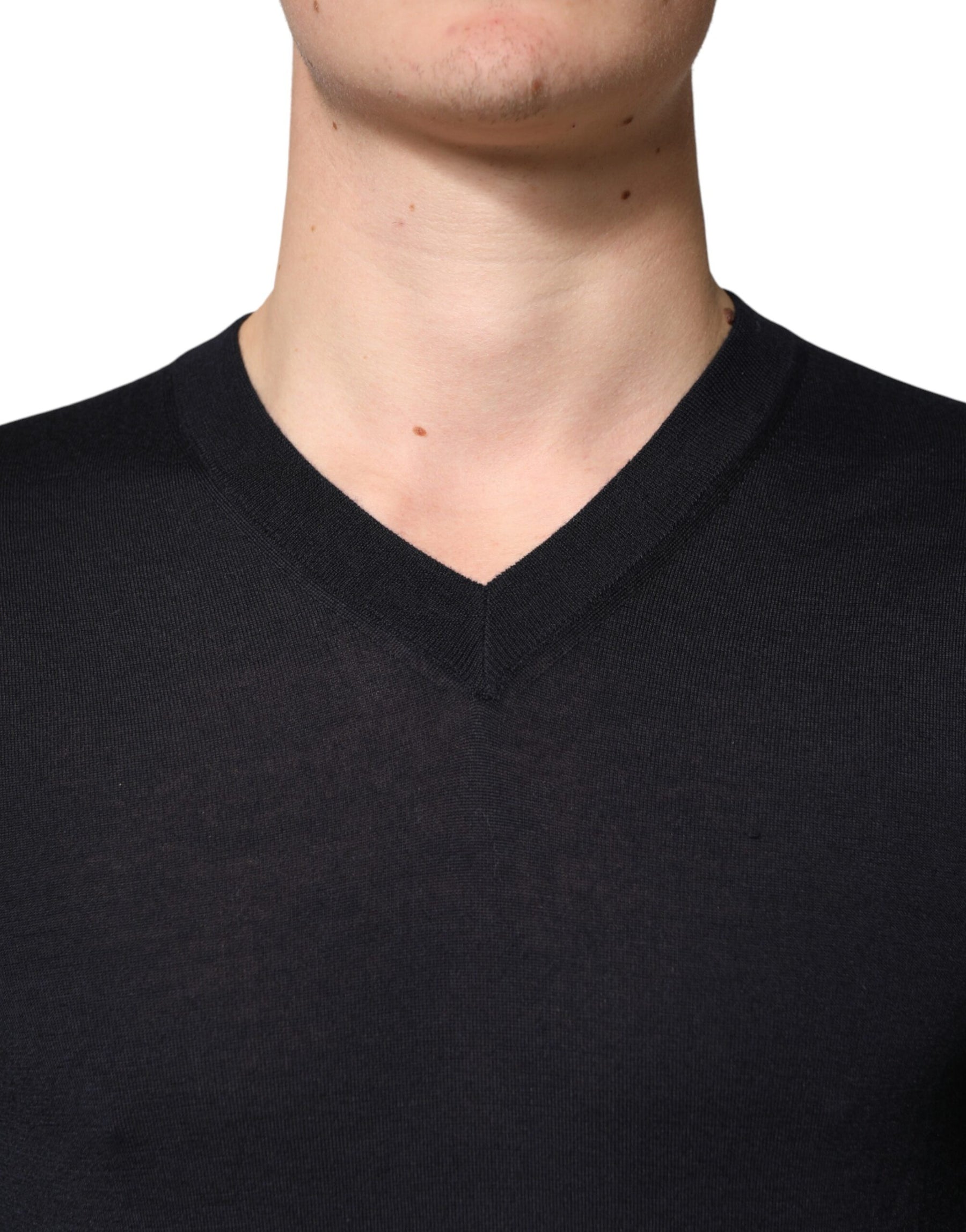 Dolce & Gabbana Black Cashmere V-Neck Men Pullover Sweater | Regal Royce