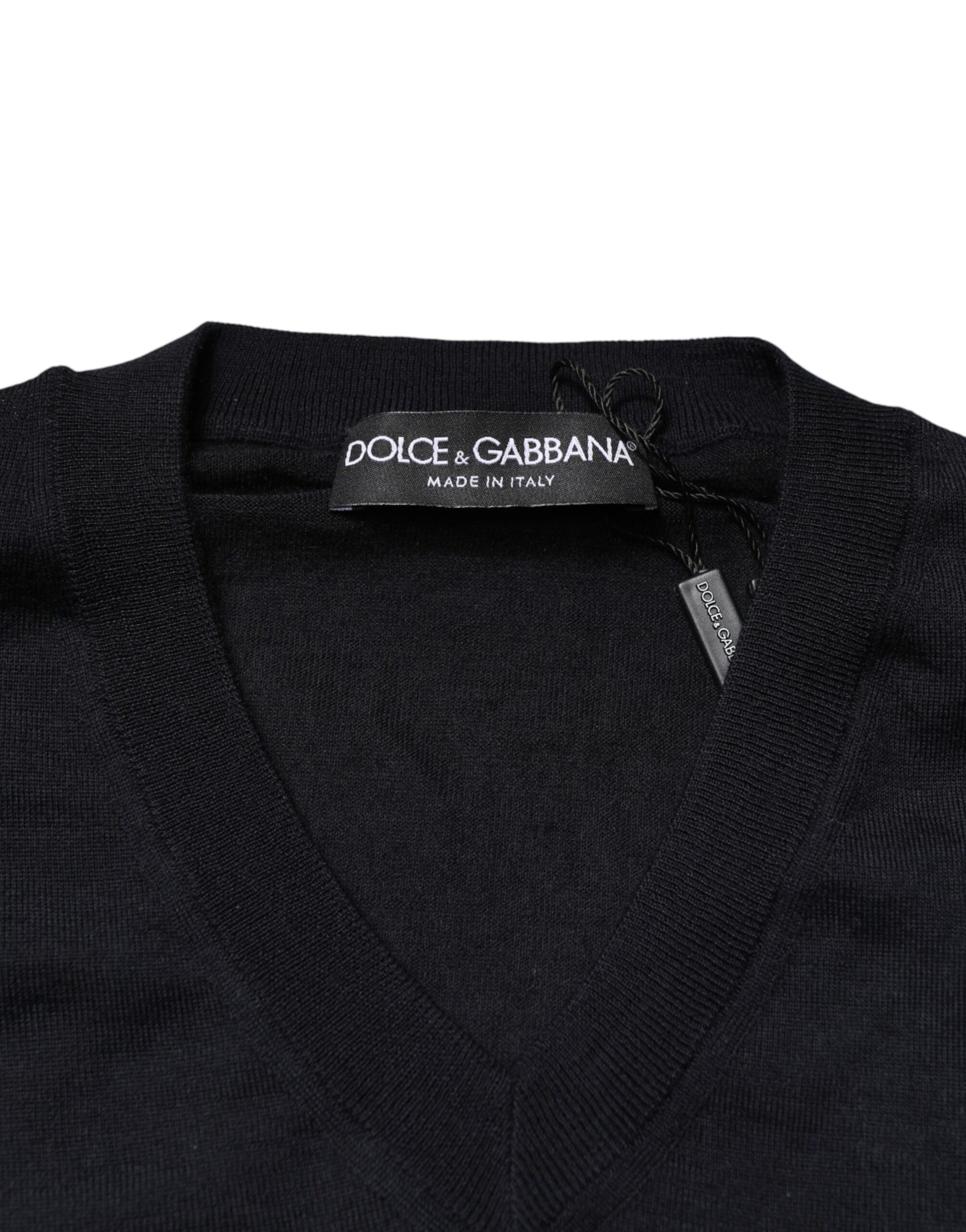 Dolce & Gabbana Black Cashmere V-Neck Men Pullover Sweater | Regal Royce