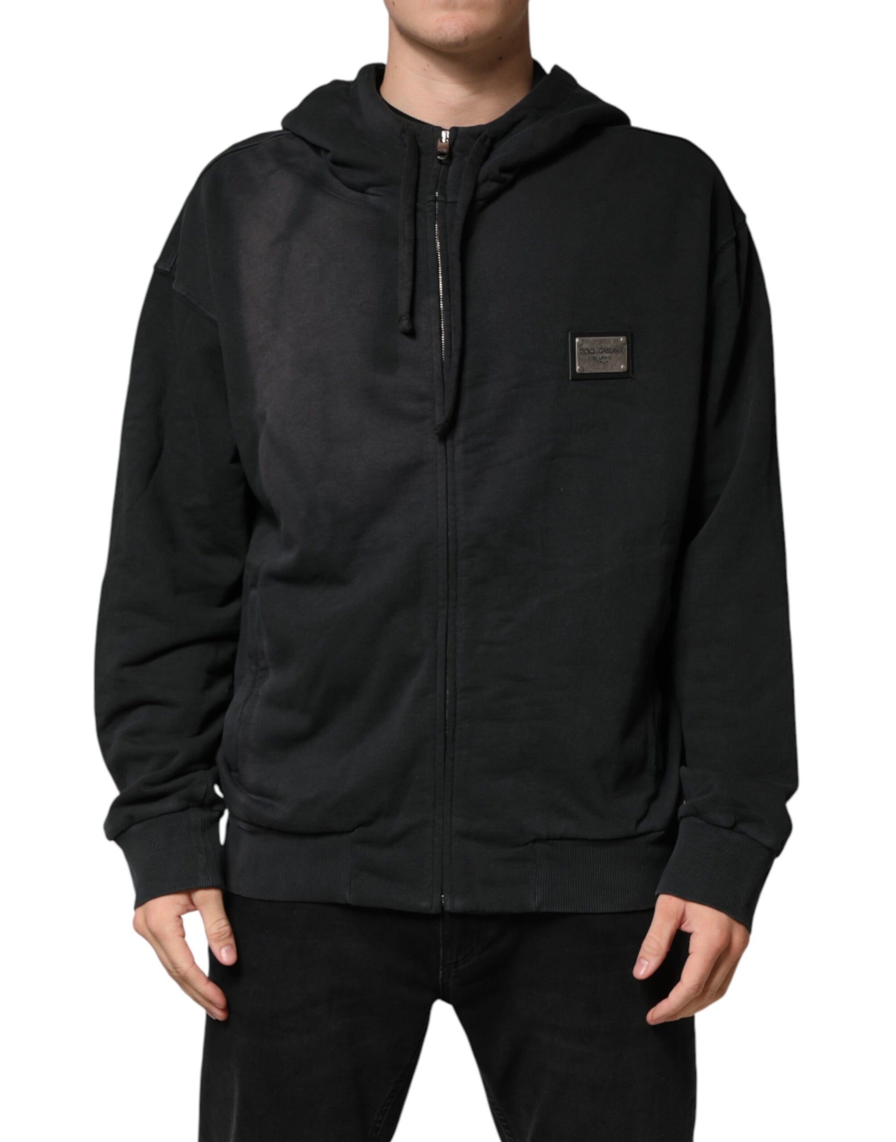 Dolce & Gabbana Black Logo Zipped Hooded Sweatshirt Sweater | Regal Royce