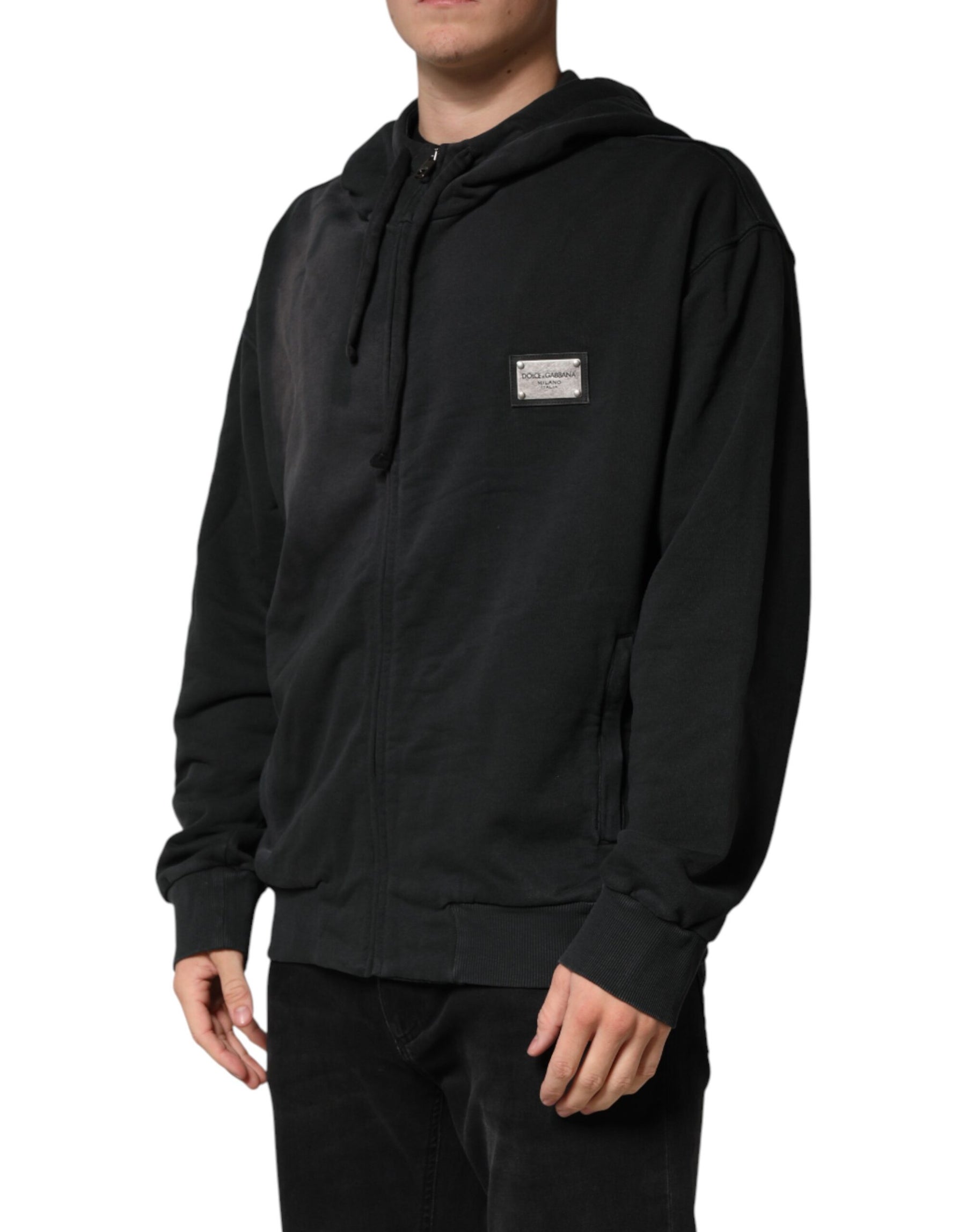 Dolce & Gabbana Black Logo Zipped Hooded Sweatshirt Sweater | Regal Royce