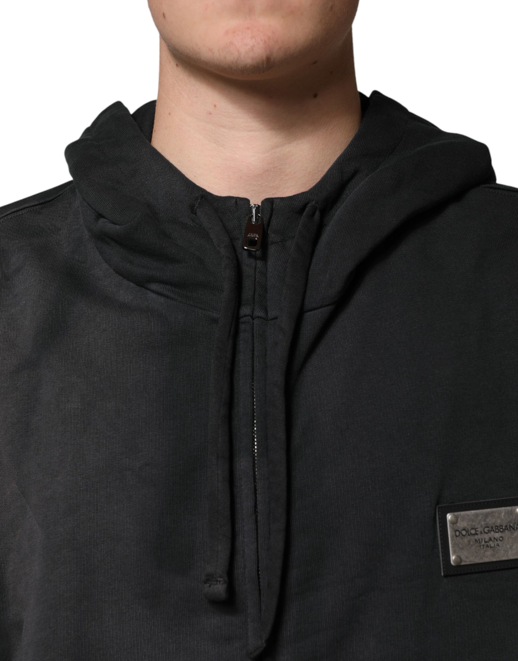 Dolce & Gabbana Black Logo Zipped Hooded Sweatshirt Sweater | Regal Royce