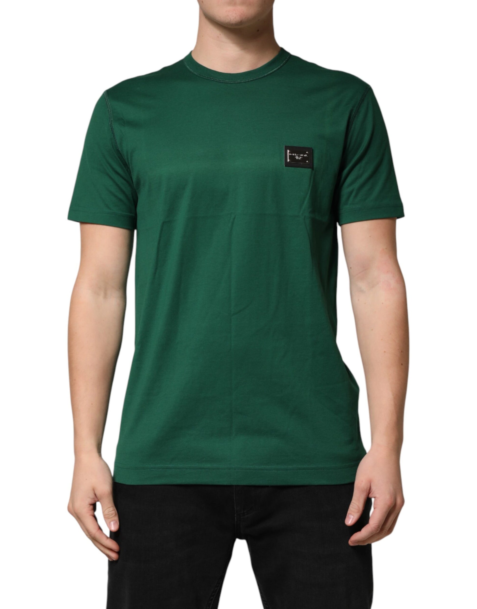 Dolce & Gabbana Green Logo Plaque Cotton Crew Neck T-shirt | Regal Royce