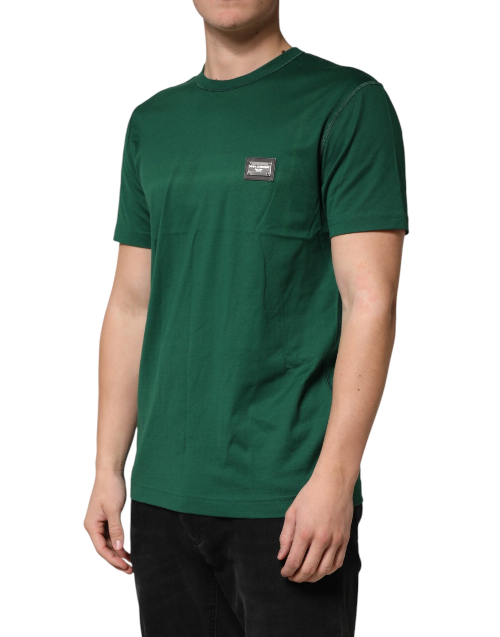 Dolce & Gabbana Green Logo Plaque Cotton Crew Neck T-shirt | Regal Royce