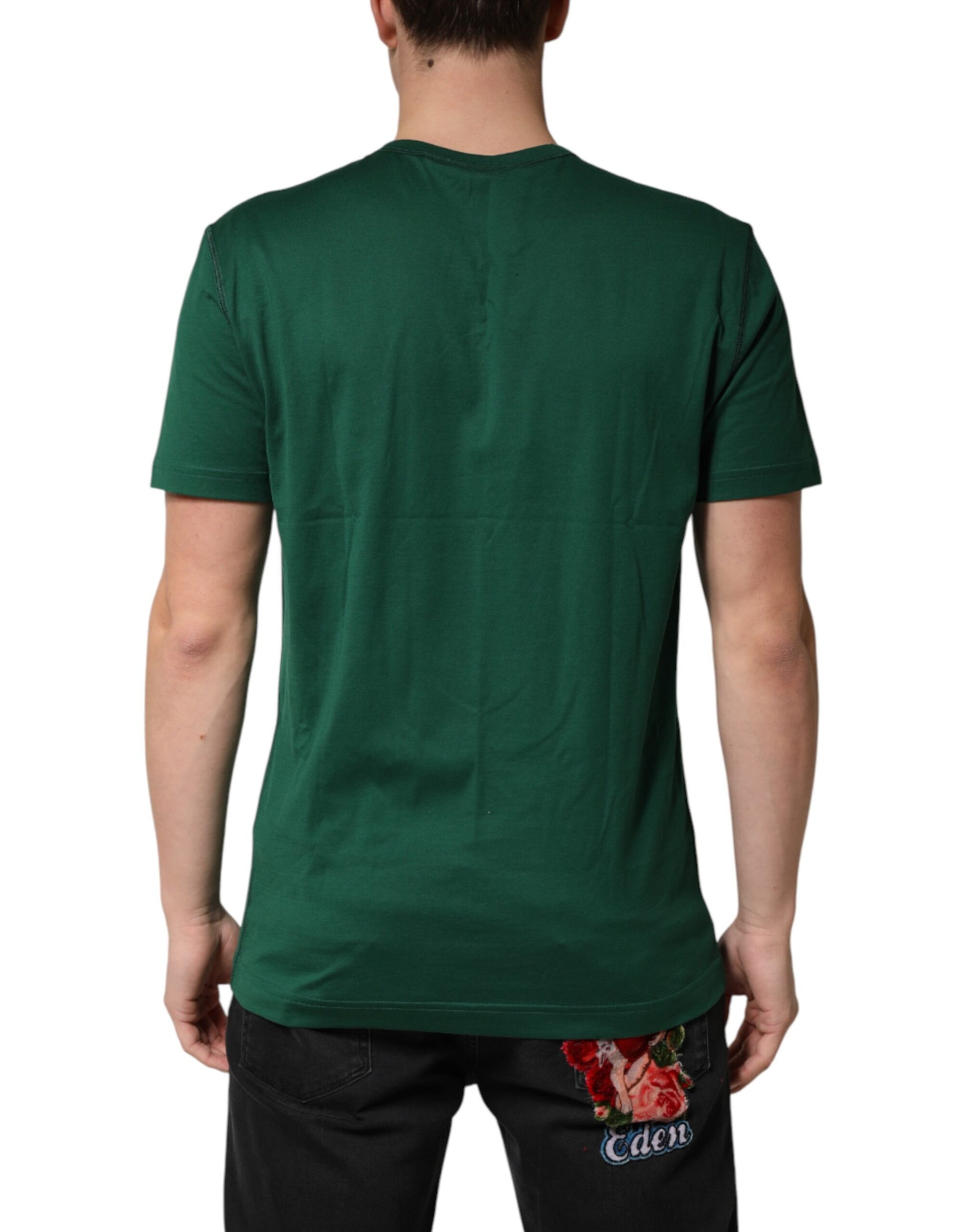 Dolce & Gabbana Green Logo Plaque Cotton Crew Neck T-shirt | Regal Royce