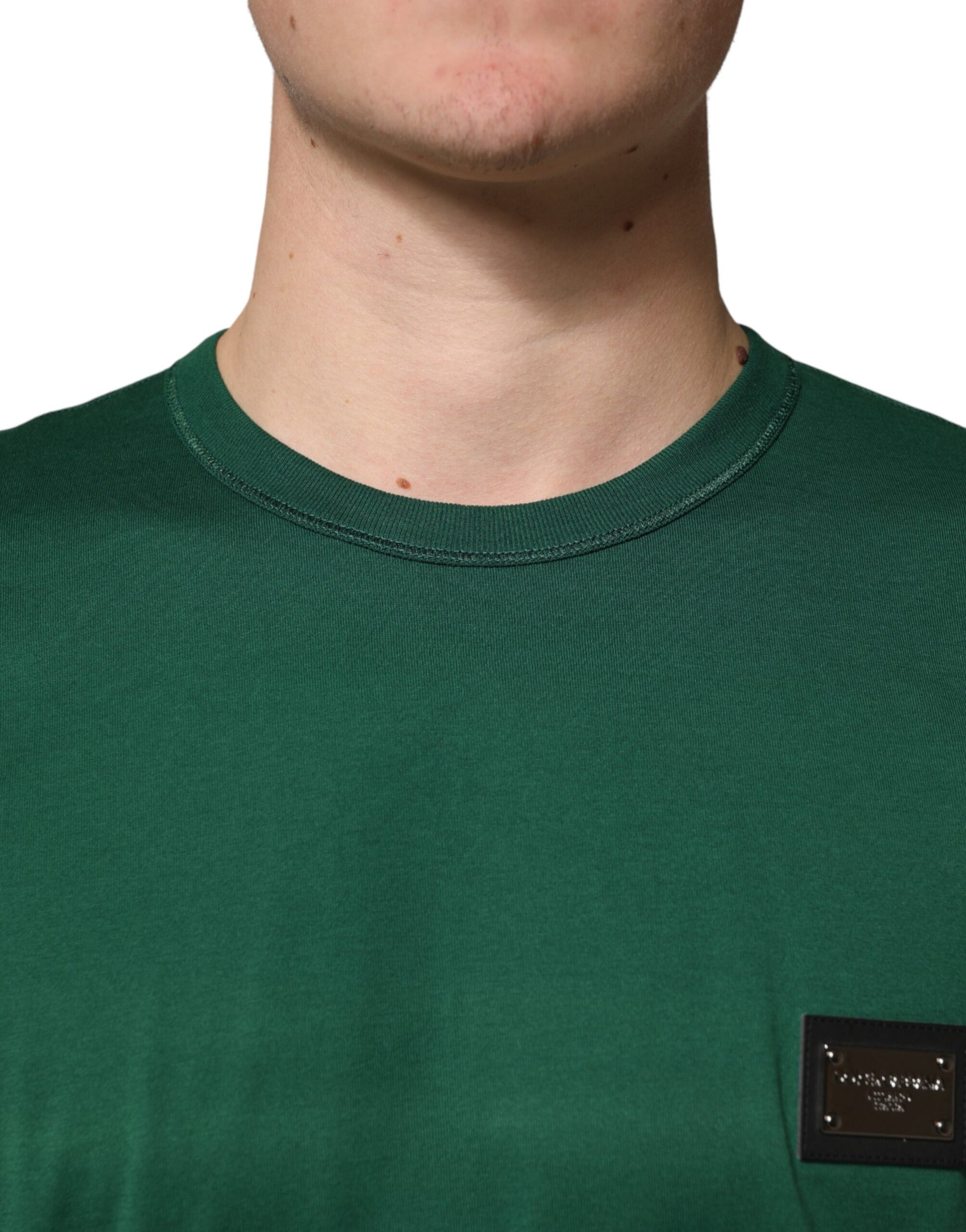 Dolce & Gabbana Green Logo Plaque Cotton Crew Neck T-shirt | Regal Royce
