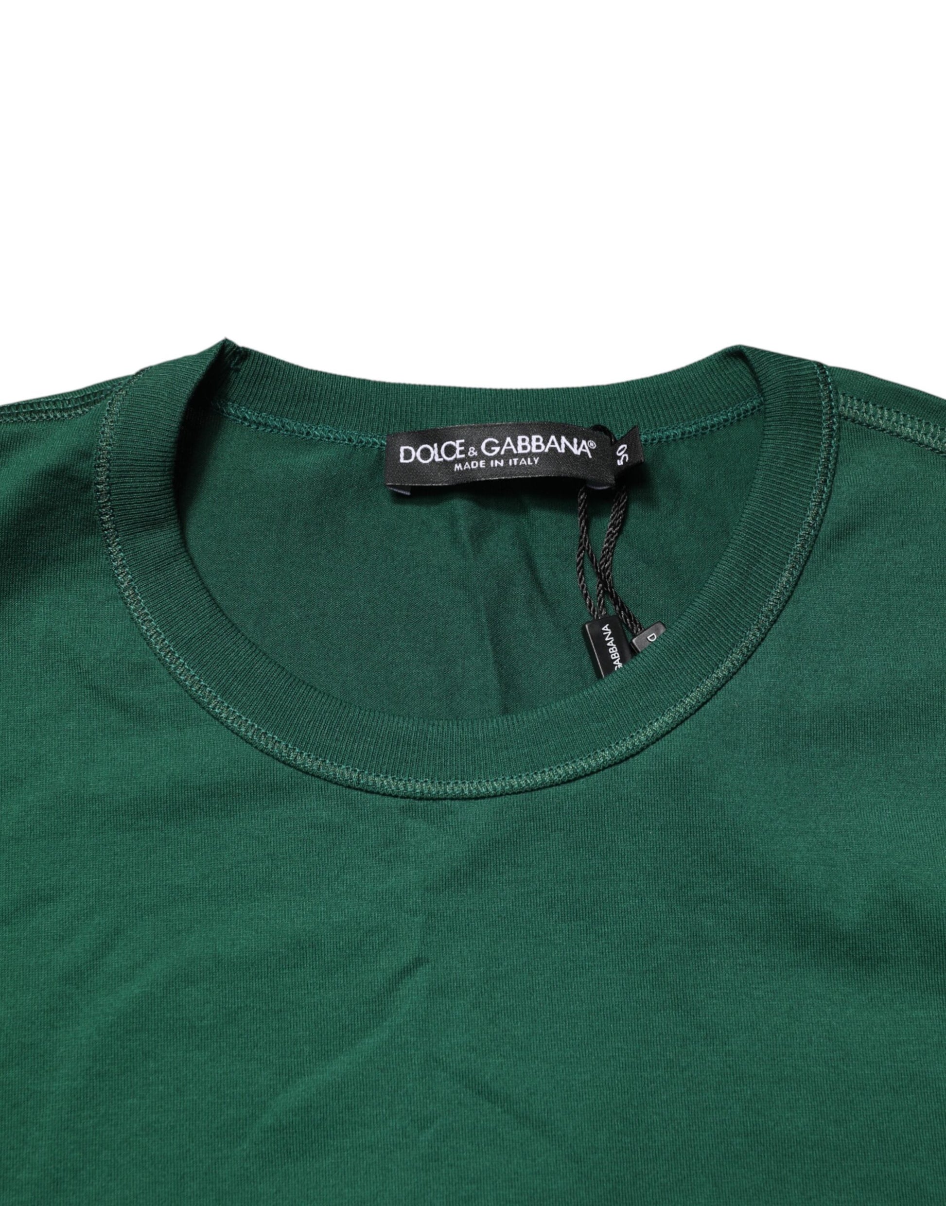 Dolce & Gabbana Green Logo Plaque Cotton Crew Neck T-shirt | Regal Royce