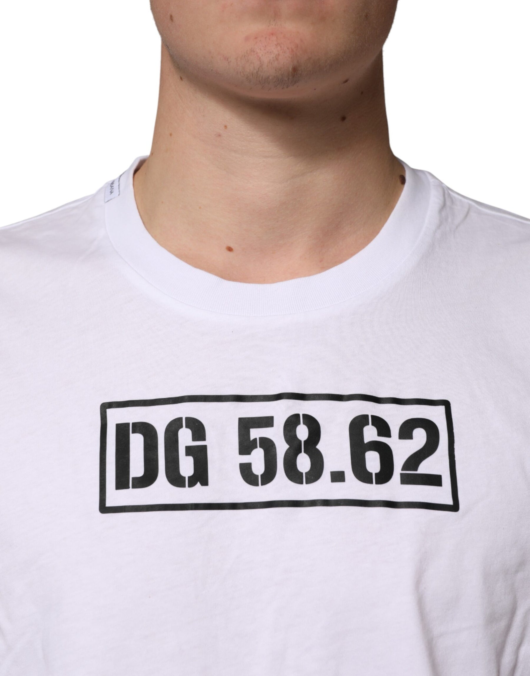 Dolce & Gabbana White Graphic Cotton Men Crew Neck T-shirt | Regal Royce