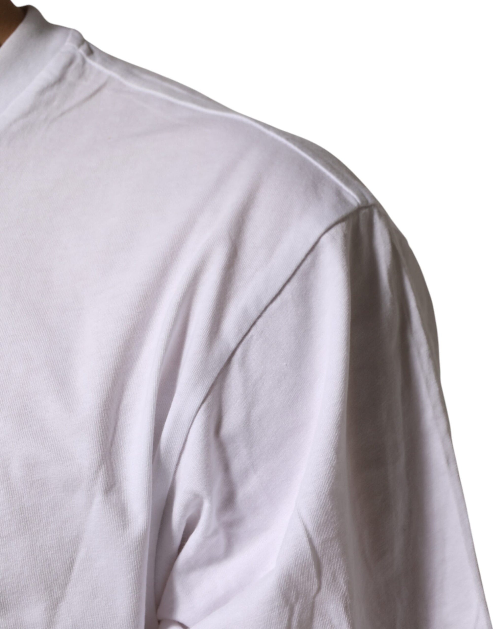 Dolce & Gabbana White Graphic Cotton Men Crew Neck T-shirt | Regal Royce