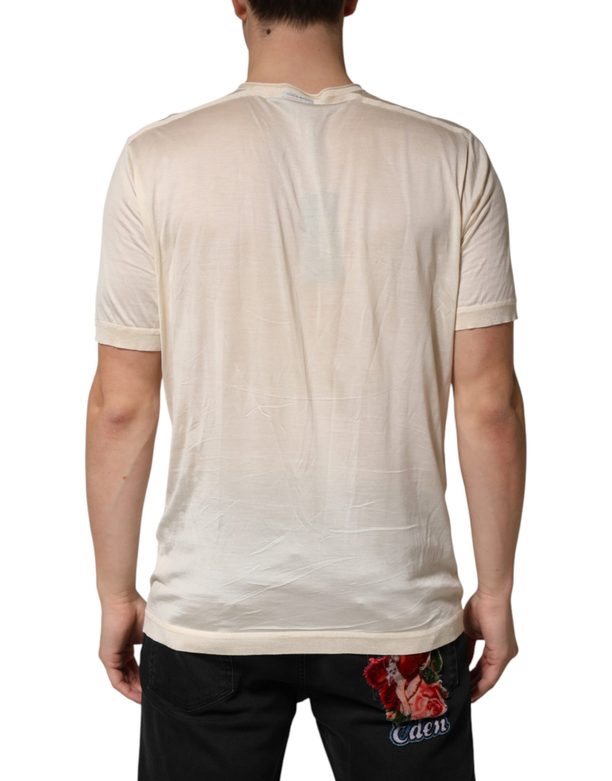 Dolce & Gabbana Off White Cotton Blend Men Henley T-shirt | Regal Royce