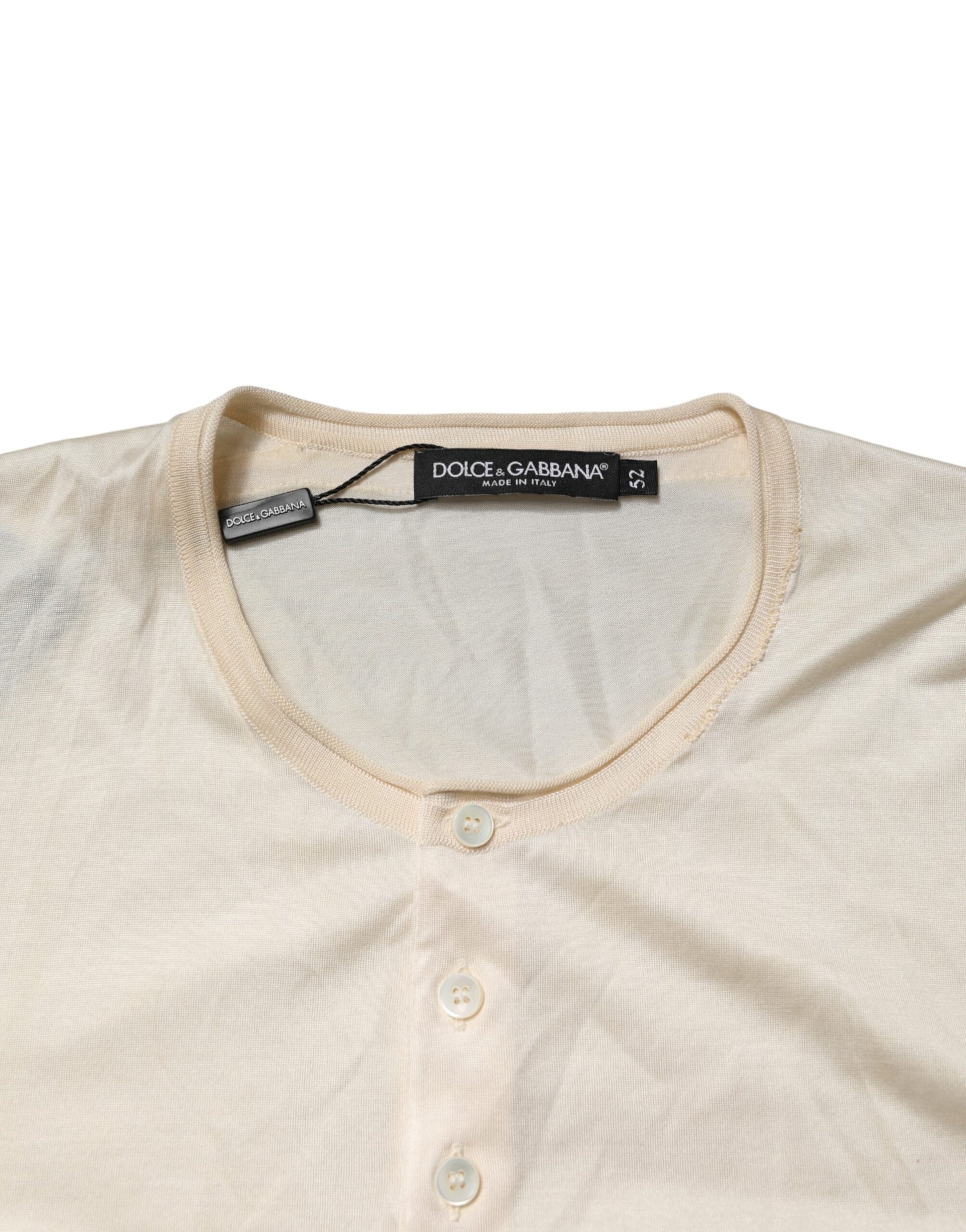 Dolce & Gabbana Off White Cotton Blend Men Henley T-shirt | Regal Royce