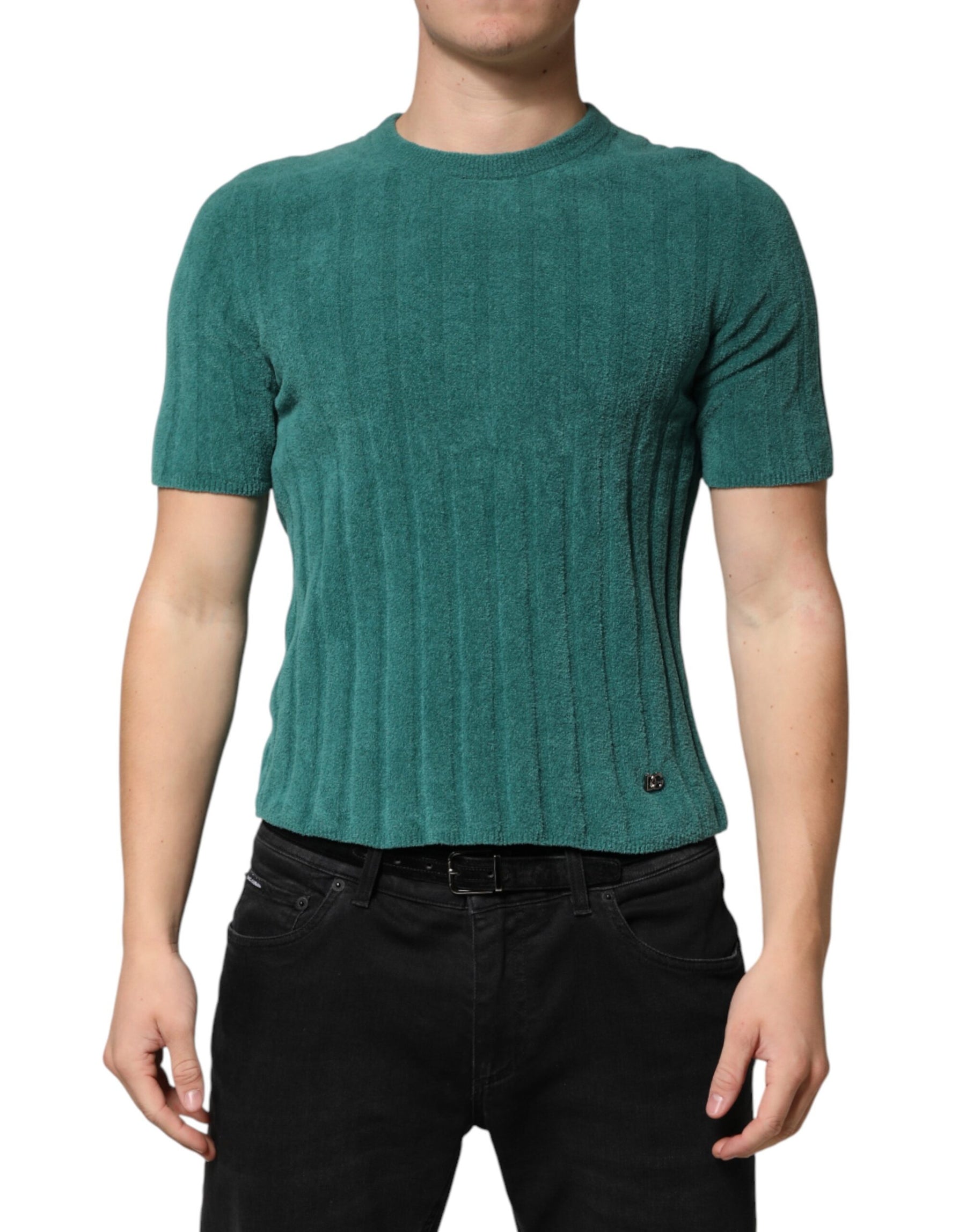 Dolce & Gabbana Dark Green Cotton Blend Men Crew Neck T-shirt | Regal Royce