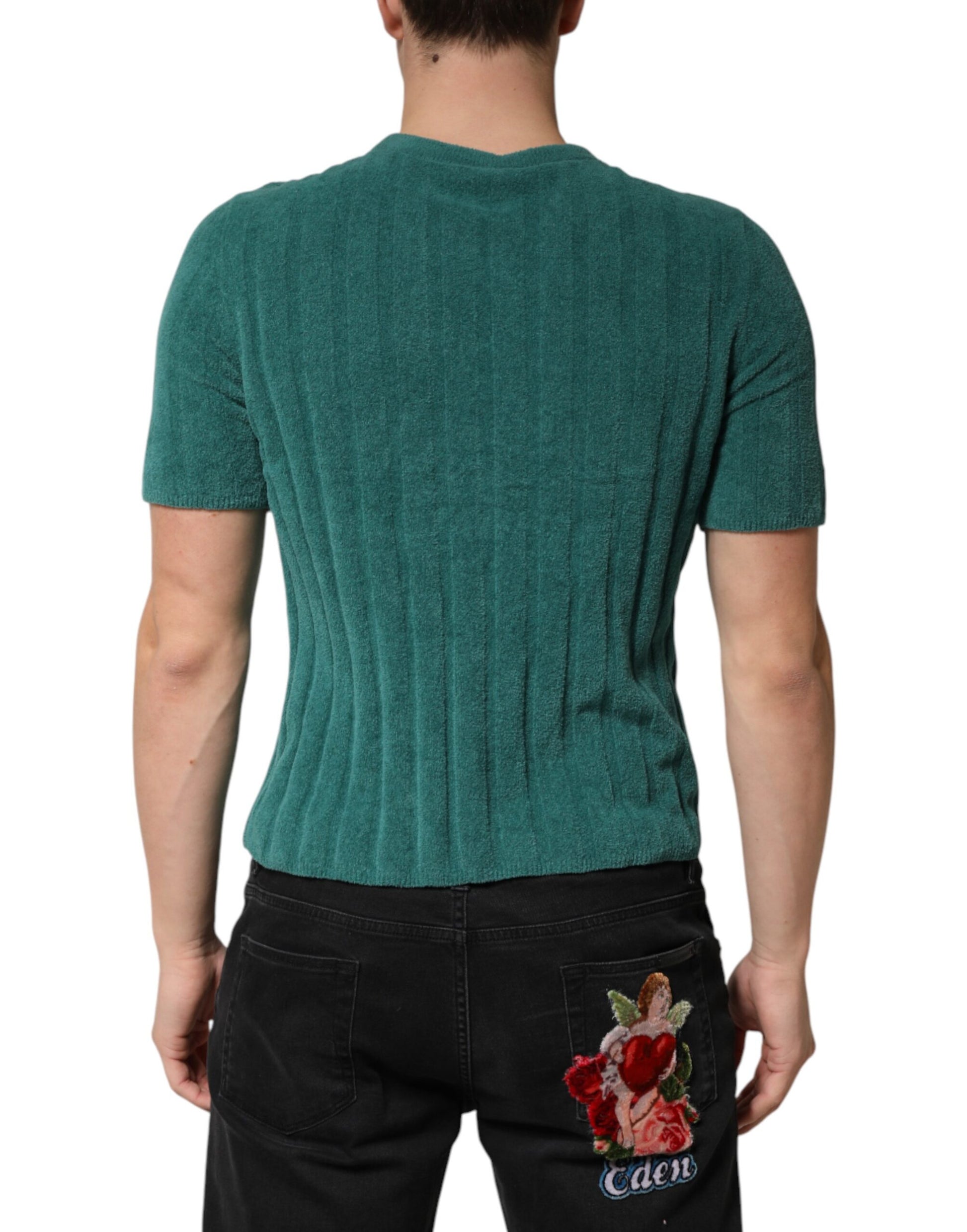Dolce & Gabbana Dark Green Cotton Blend Men Crew Neck T-shirt | Regal Royce