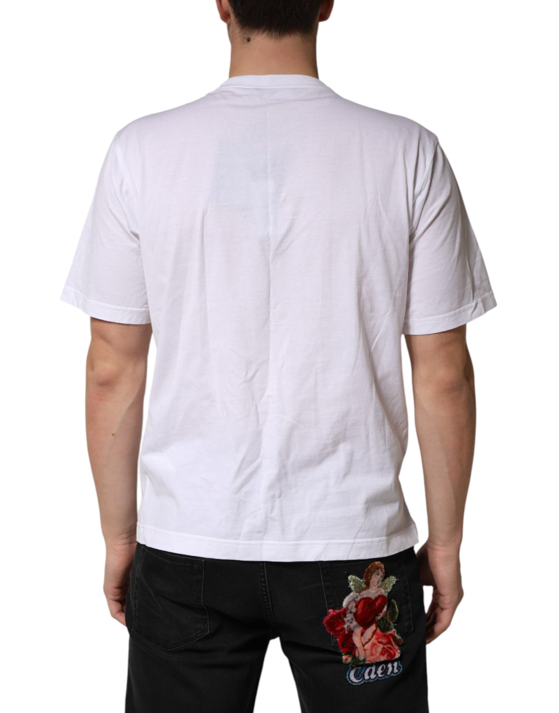 Dolce & Gabbana White Cotton Necklace Embellished T-shirt | Regal Royce