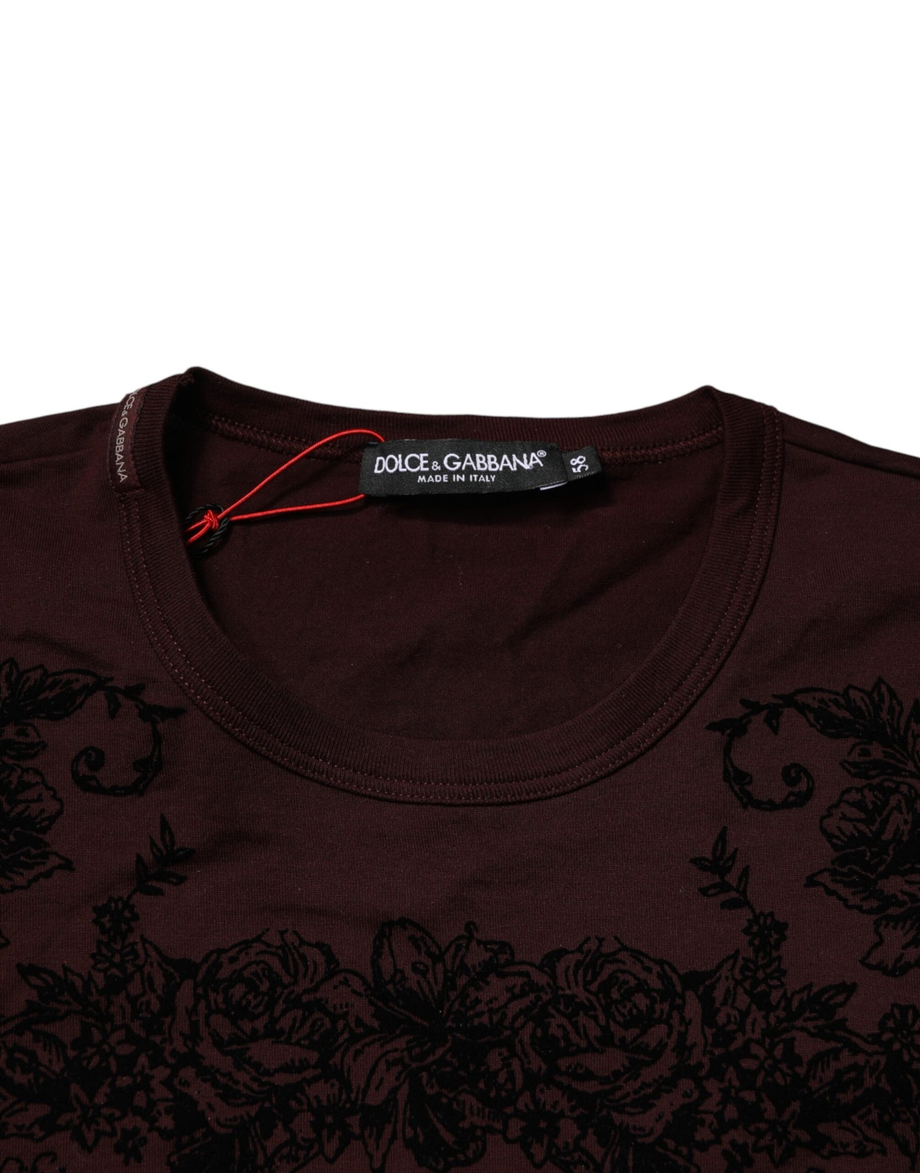 Dolce & Gabbana Maroon DG Crown Floral Crewneck Men T-shirt | Regal Royce