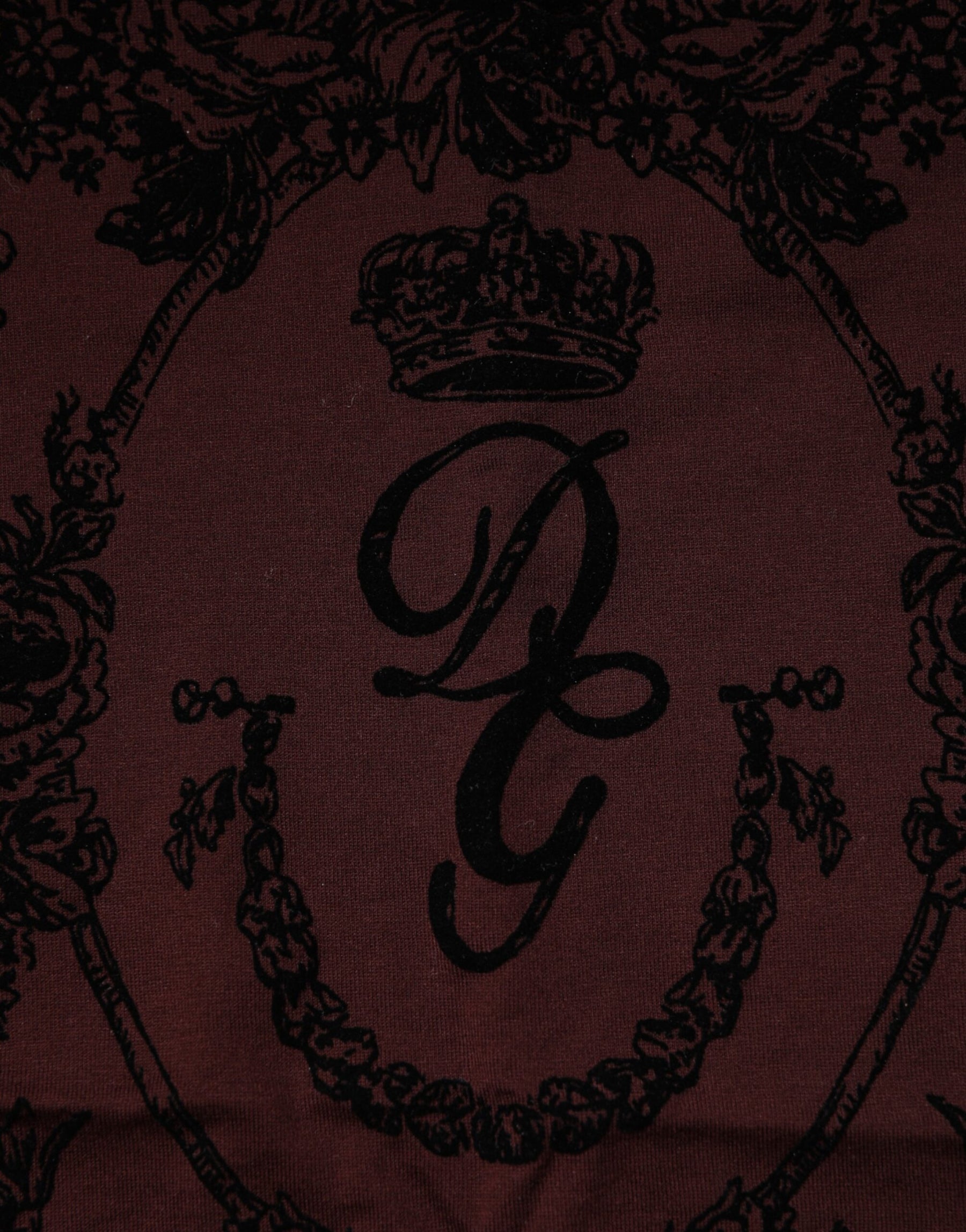 Dolce & Gabbana Maroon DG Crown Floral Crewneck Men T-shirt | Regal Royce