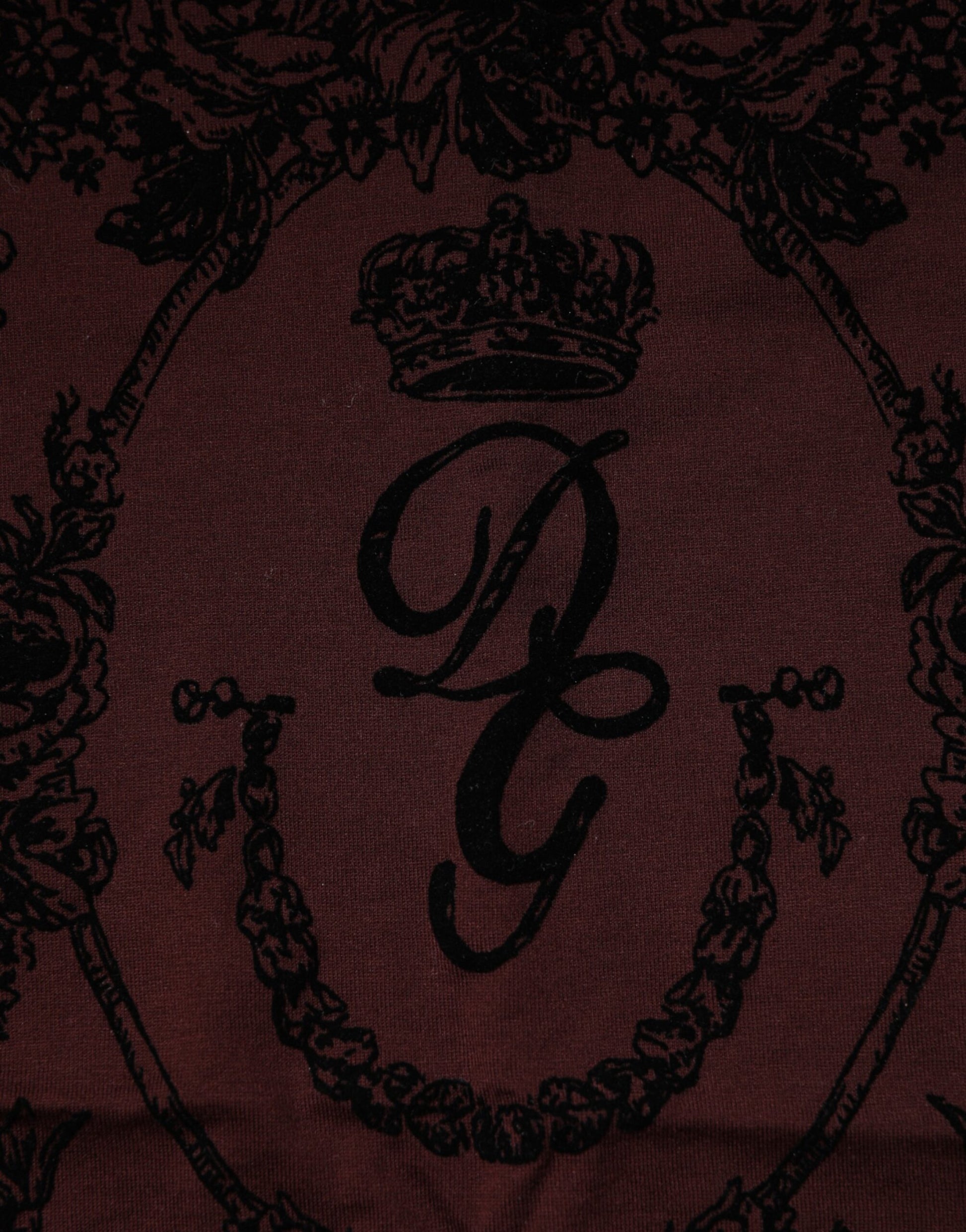 Dolce & Gabbana Maroon DG Crown Floral Crewneck Men T-shirt | Regal Royce
