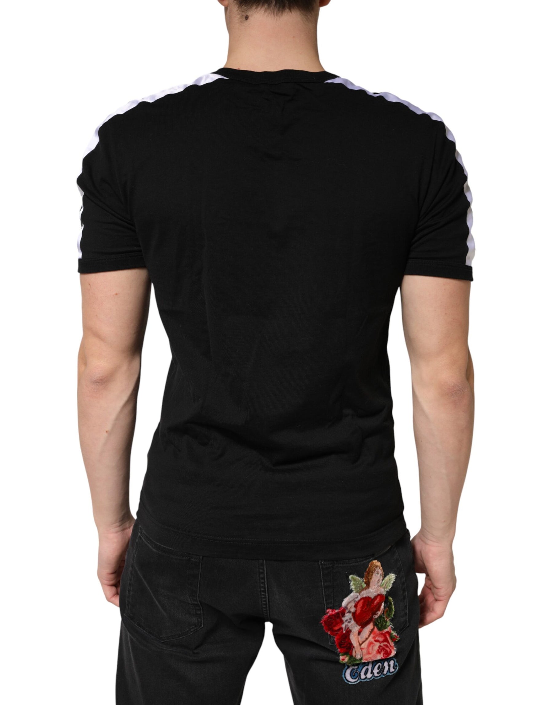 Dolce & Gabbana Black Logo Print Cotton Crewneck Men T-shirt | Regal Royce