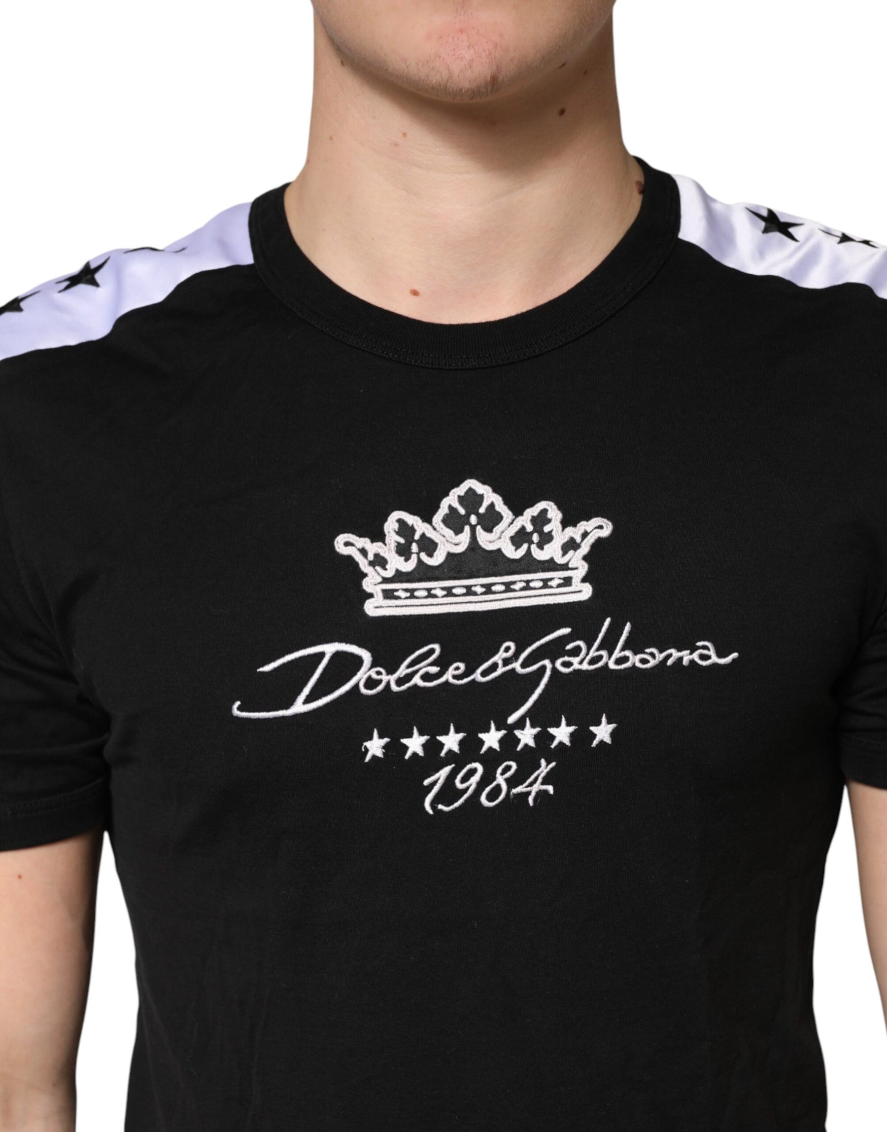Dolce & Gabbana Black Logo Print Cotton Crewneck Men T-shirt | Regal Royce