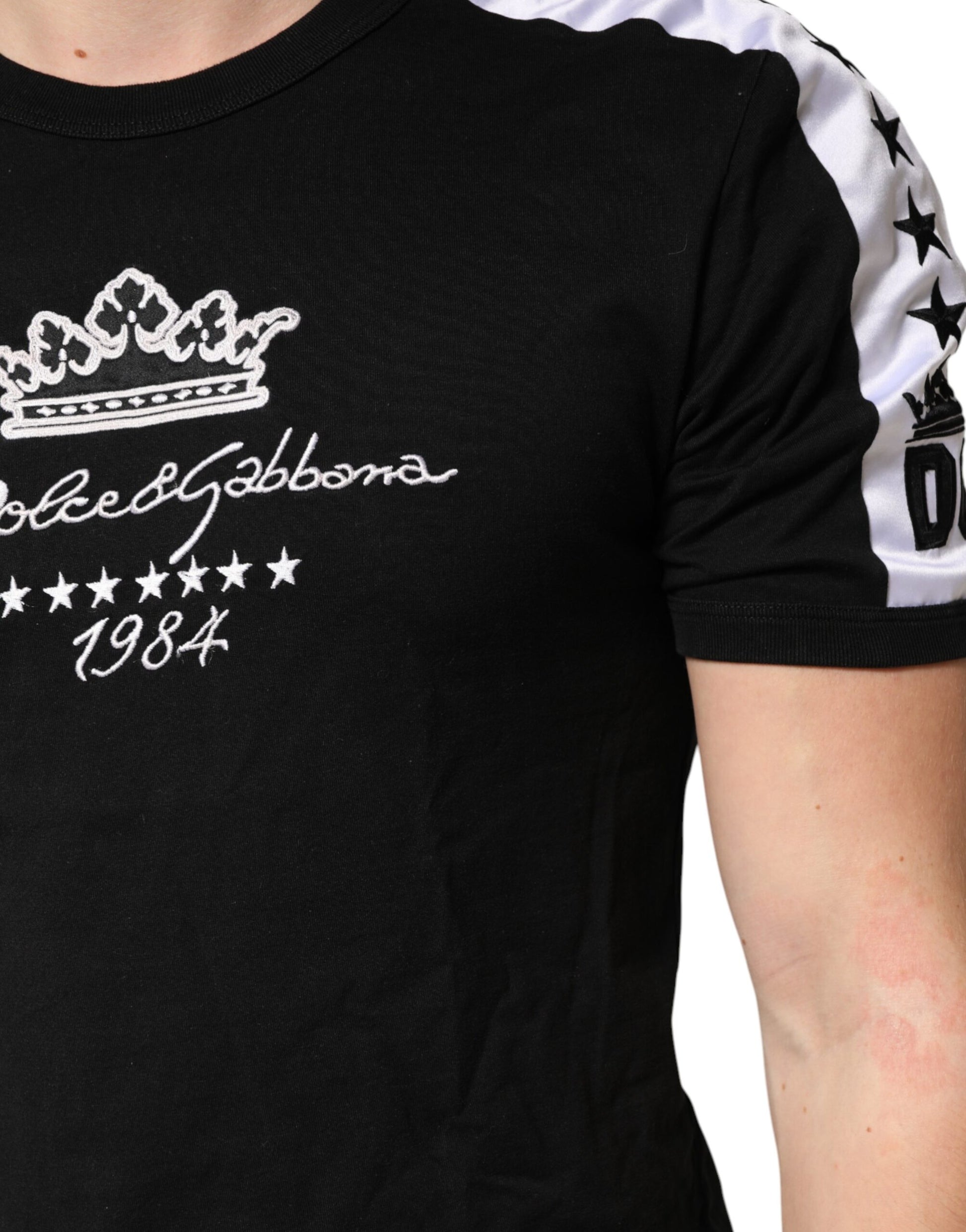 Dolce & Gabbana Black Logo Print Cotton Crewneck Men T-shirt | Regal Royce