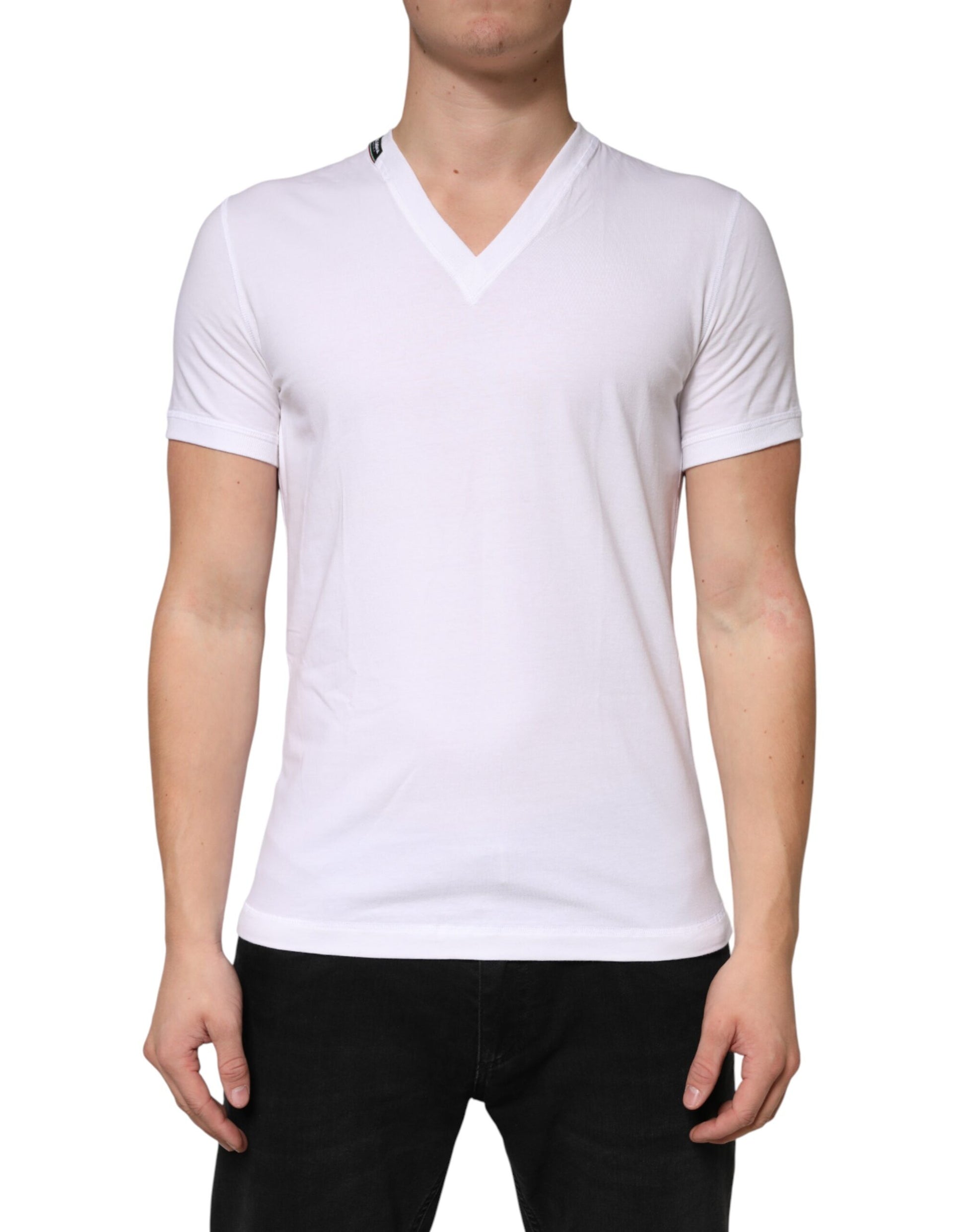Dolce & Gabbana White Cotton Deep V-Neck Underwear Tee T-shirt | Regal Royce
