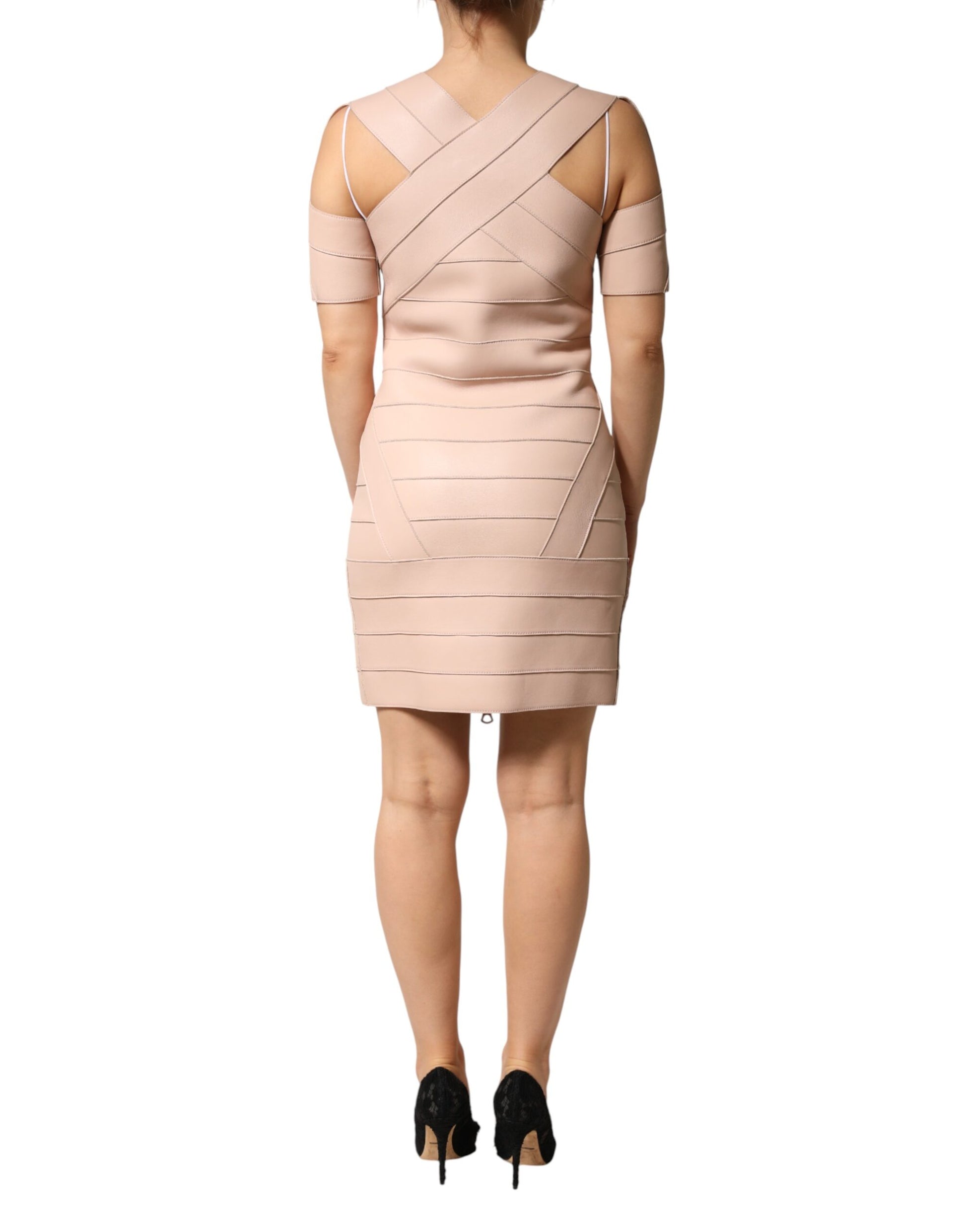 Dsquared² Beige Leather Short Sleeves Sheath Mini Dress | Regal Royce