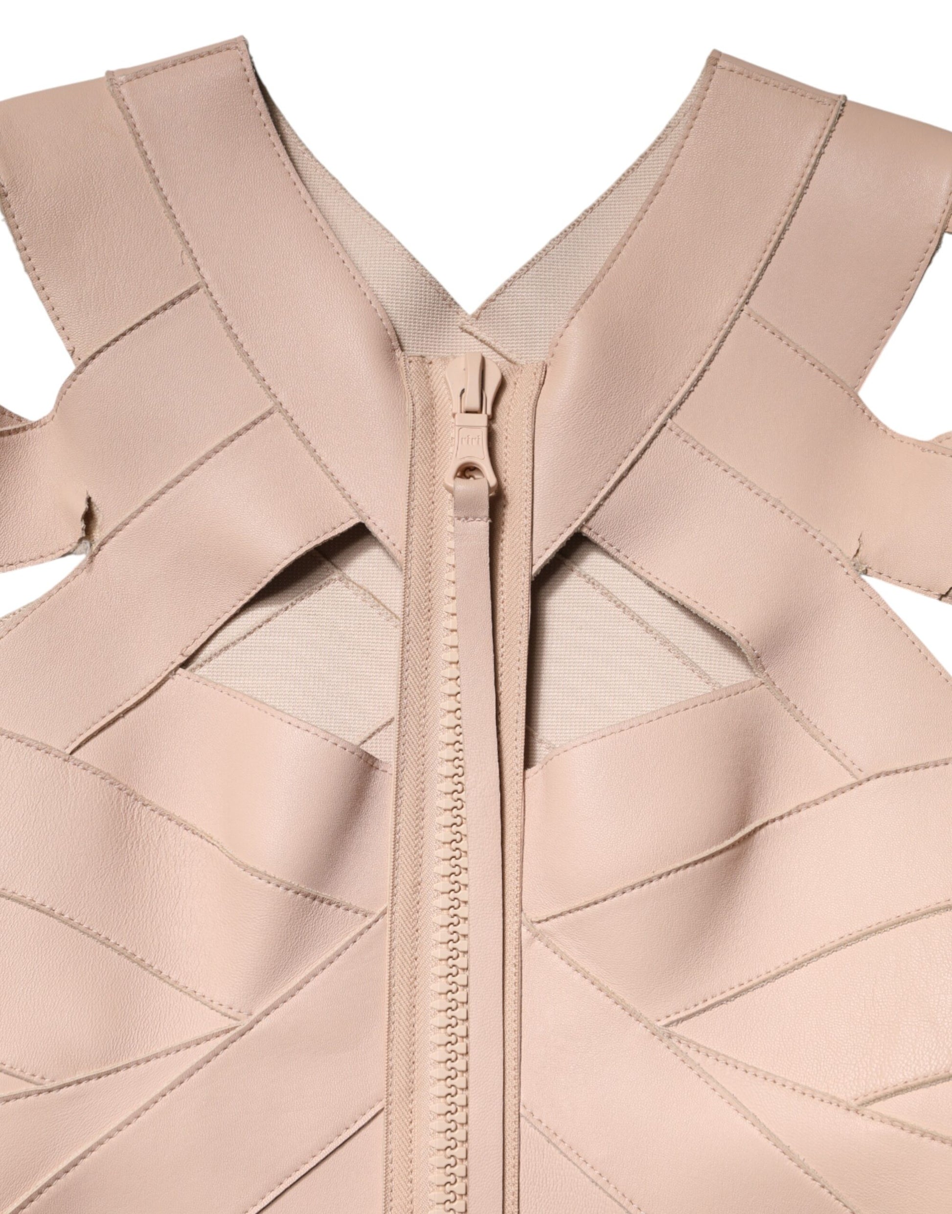 Dsquared² Beige Leather Short Sleeves Sheath Mini Dress | Regal Royce