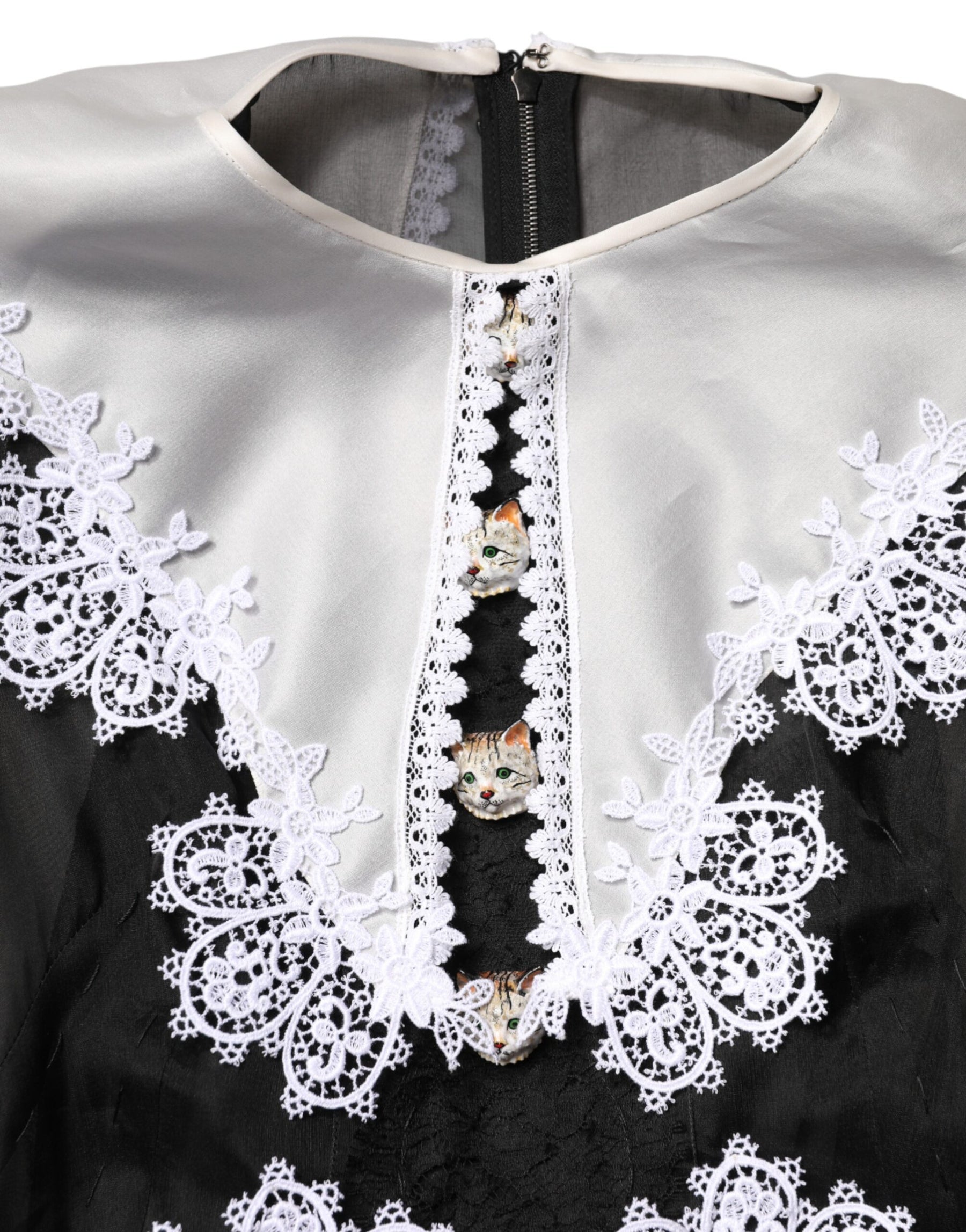 Dolce & Gabbana Black White Silk Macrame Lace Midi Dress | Regal Royce