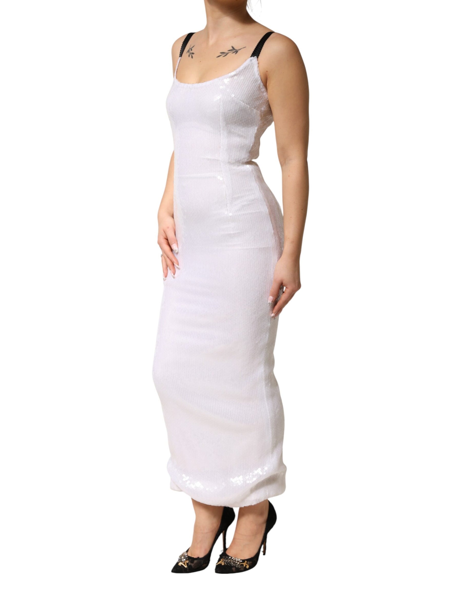 Dolce & Gabbana White Polyester Sleeveless Sheath Dress | Regal Royce
