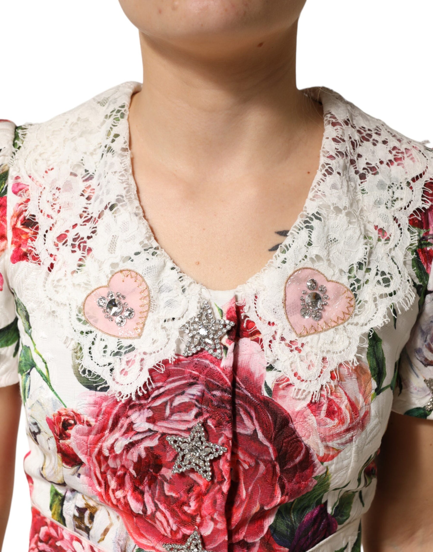 Dolce & Gabbana White Floral Embellished Sheath Mini Dress | Regal Royce