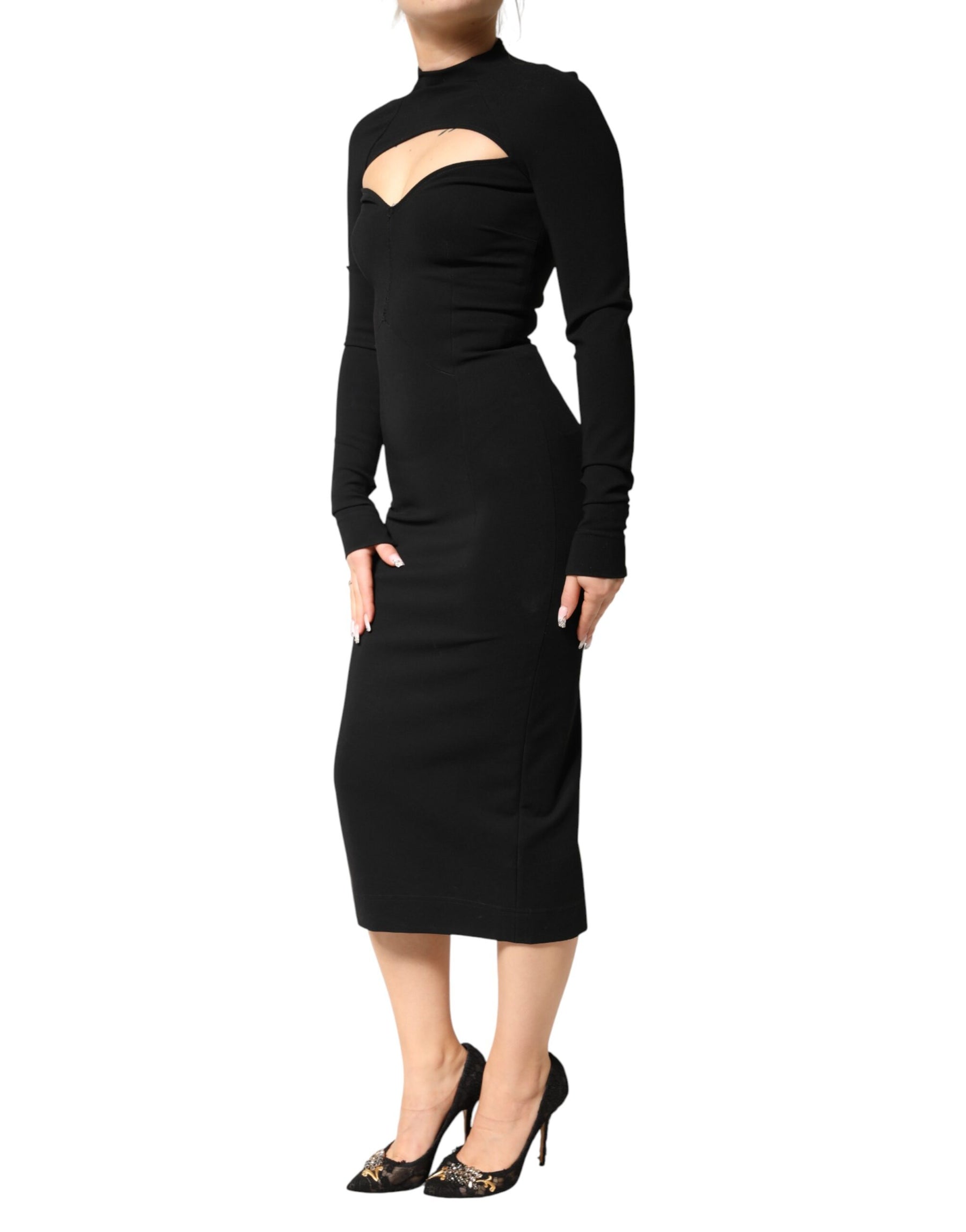 Dolce & Gabbana Black Viscose Bodycon Sheath Midi Dress | Regal Royce