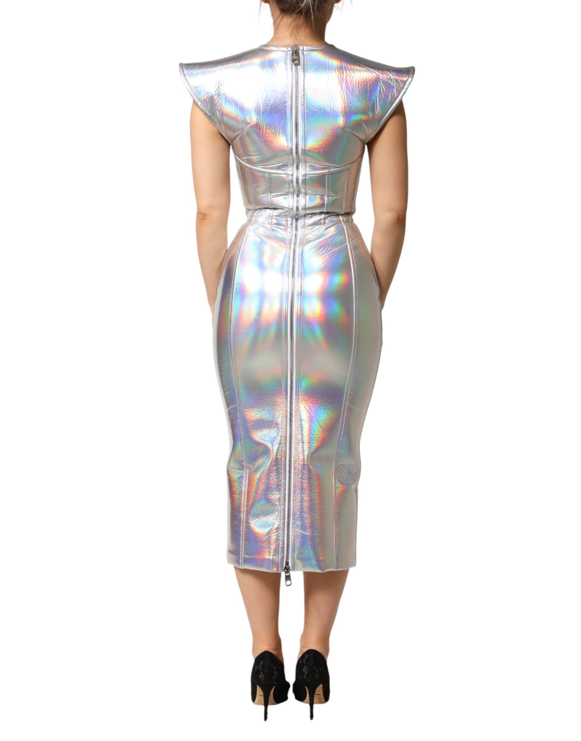 Dolce & Gabbana Silver Iridescent Bodycon Sheath Midi Dress | Regal Royce